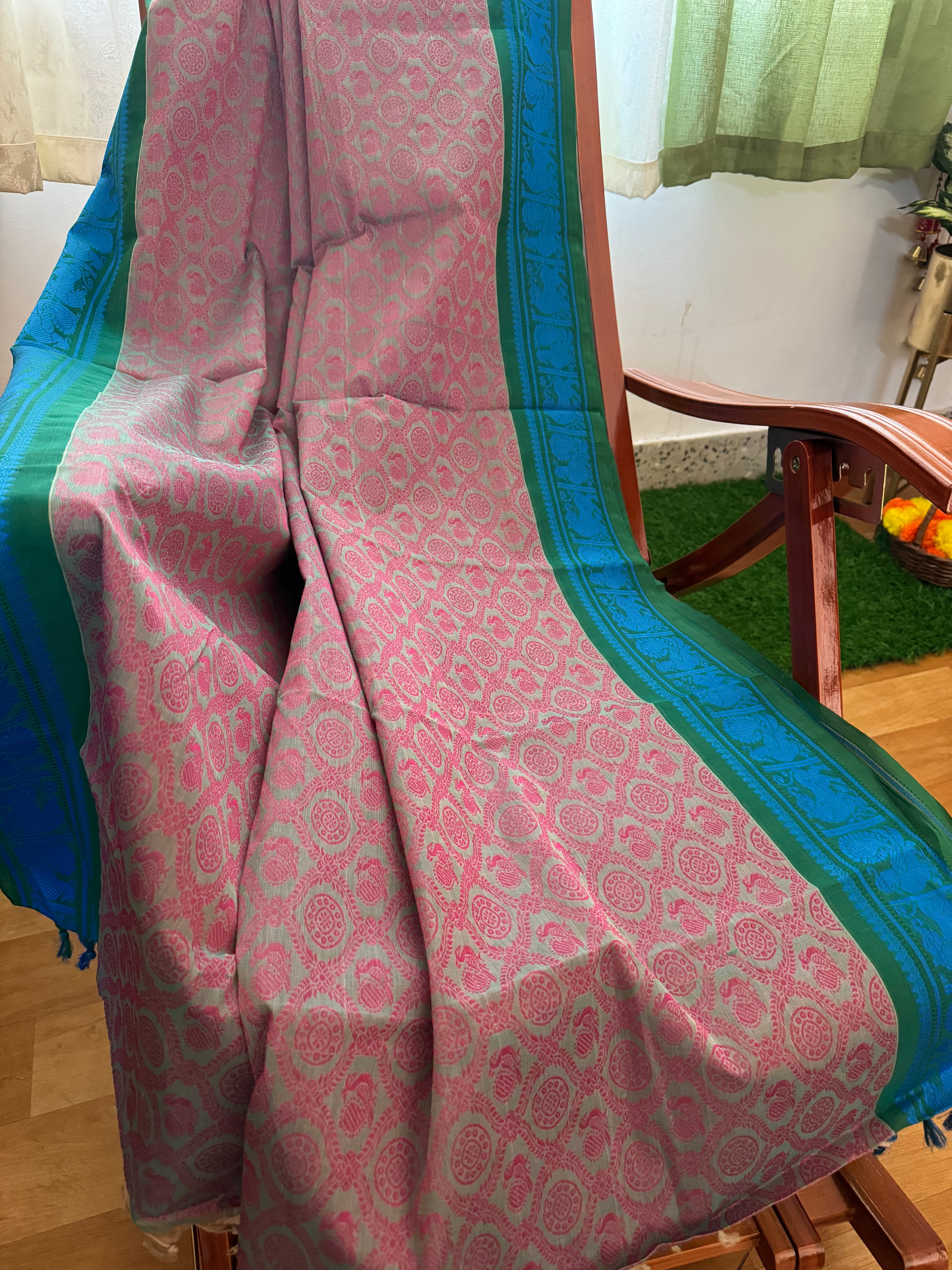 Bluish Pink Vanasingaram Cotton Saree