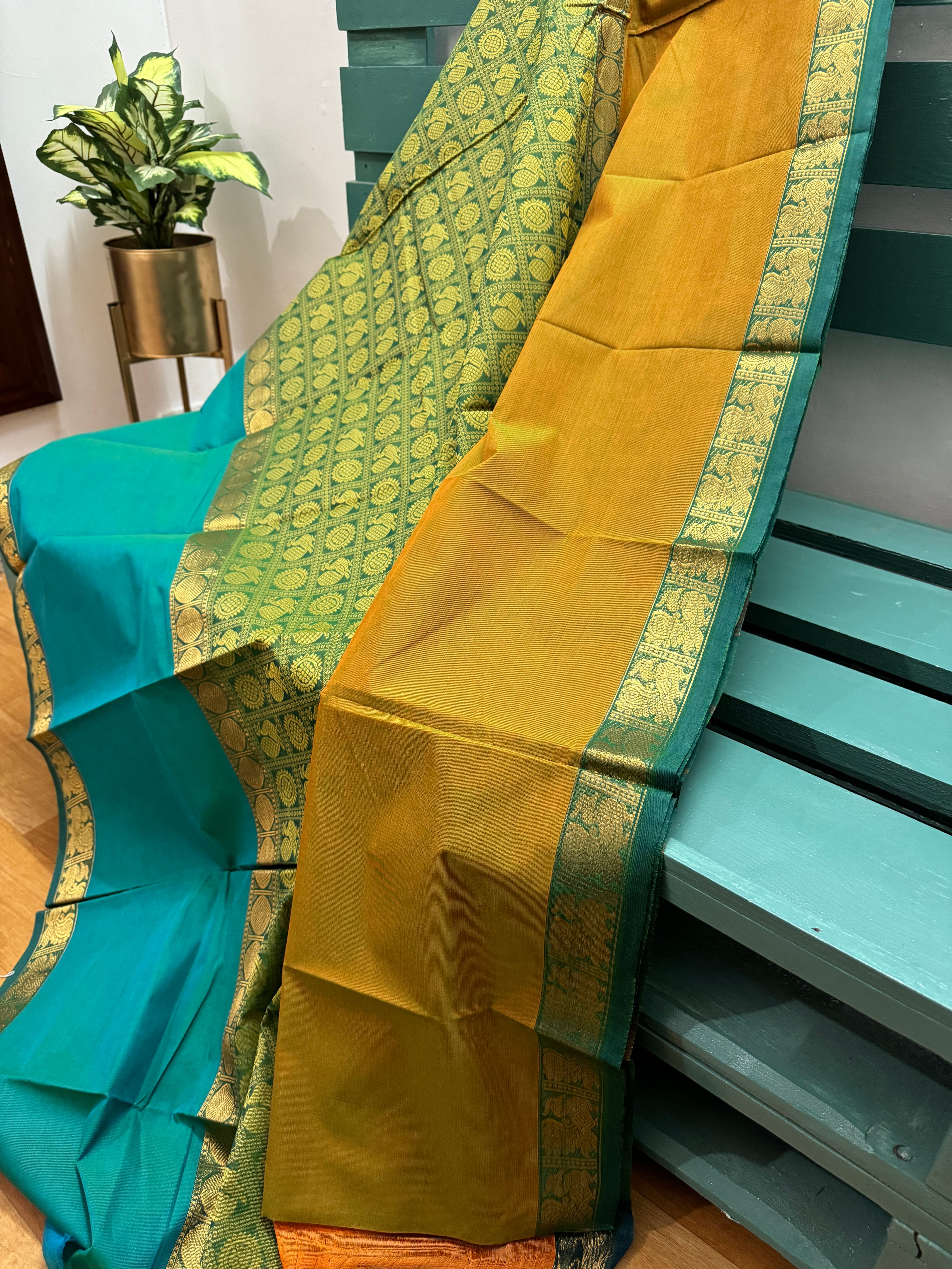 Green Vanasingaram Retta Petta Border Cotton Saree