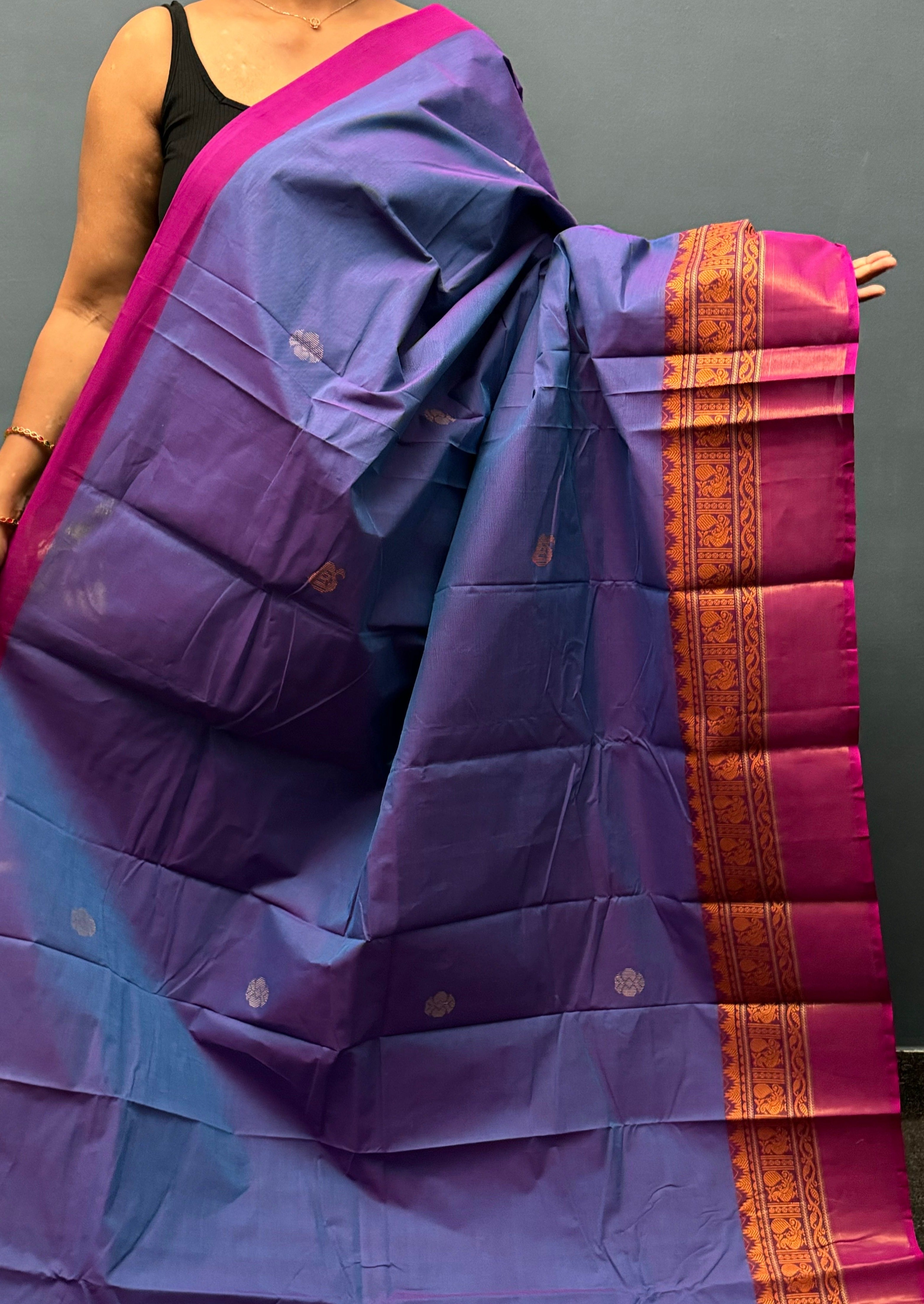 Violet Double Border Chettinadu Cotton Saree