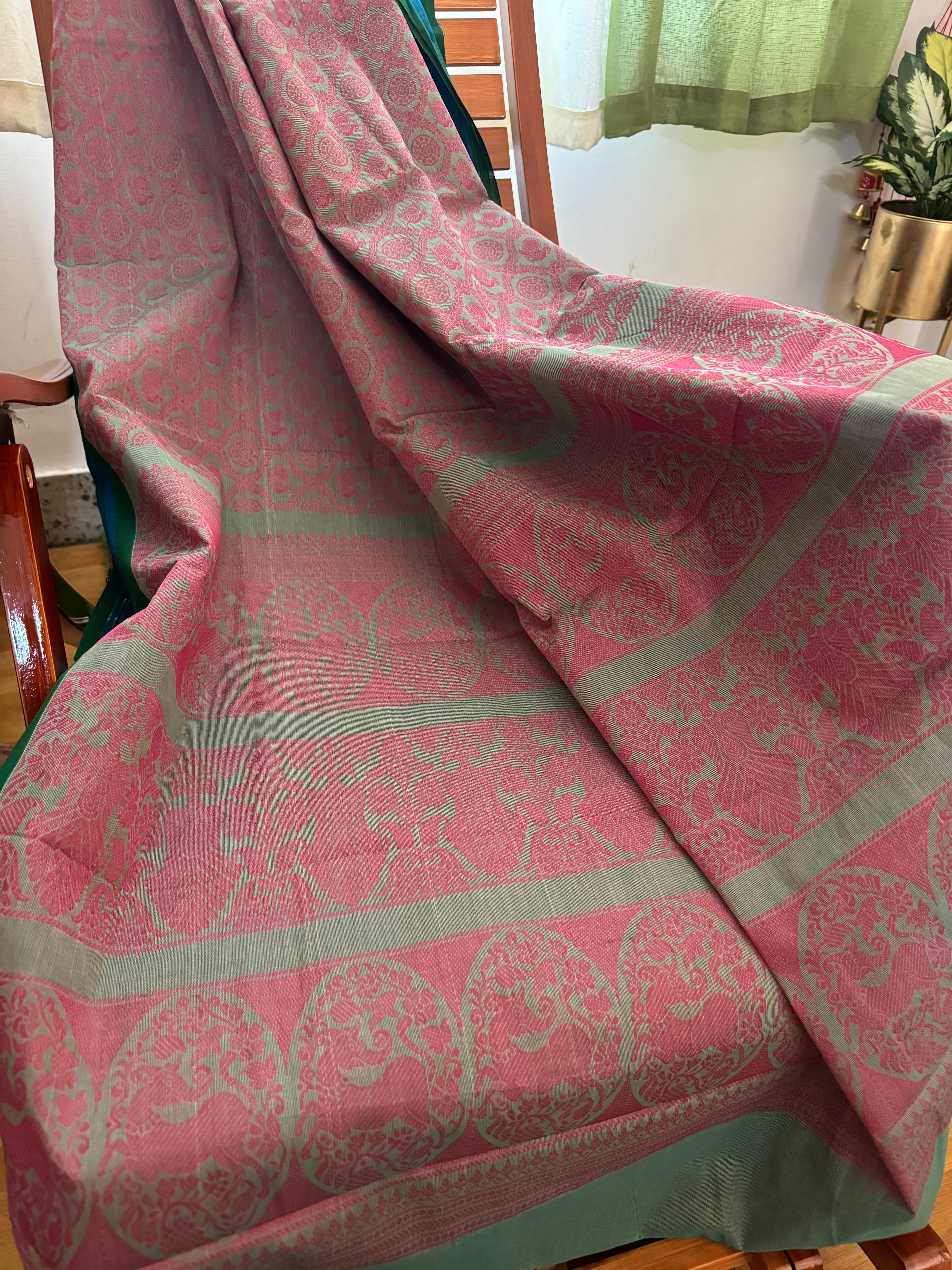 Bluish Pink Vanasingaram Cotton Saree