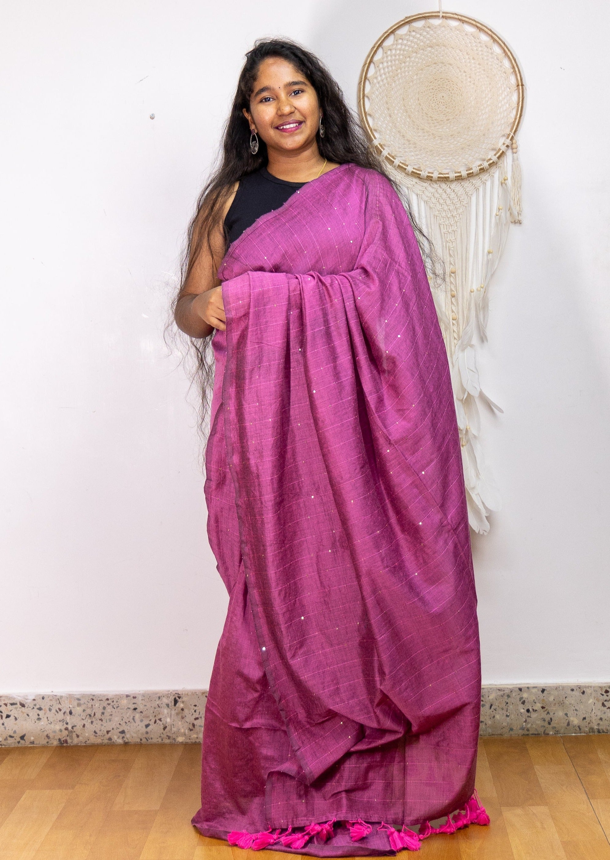 Onion Pink Cloud Cotton Saree