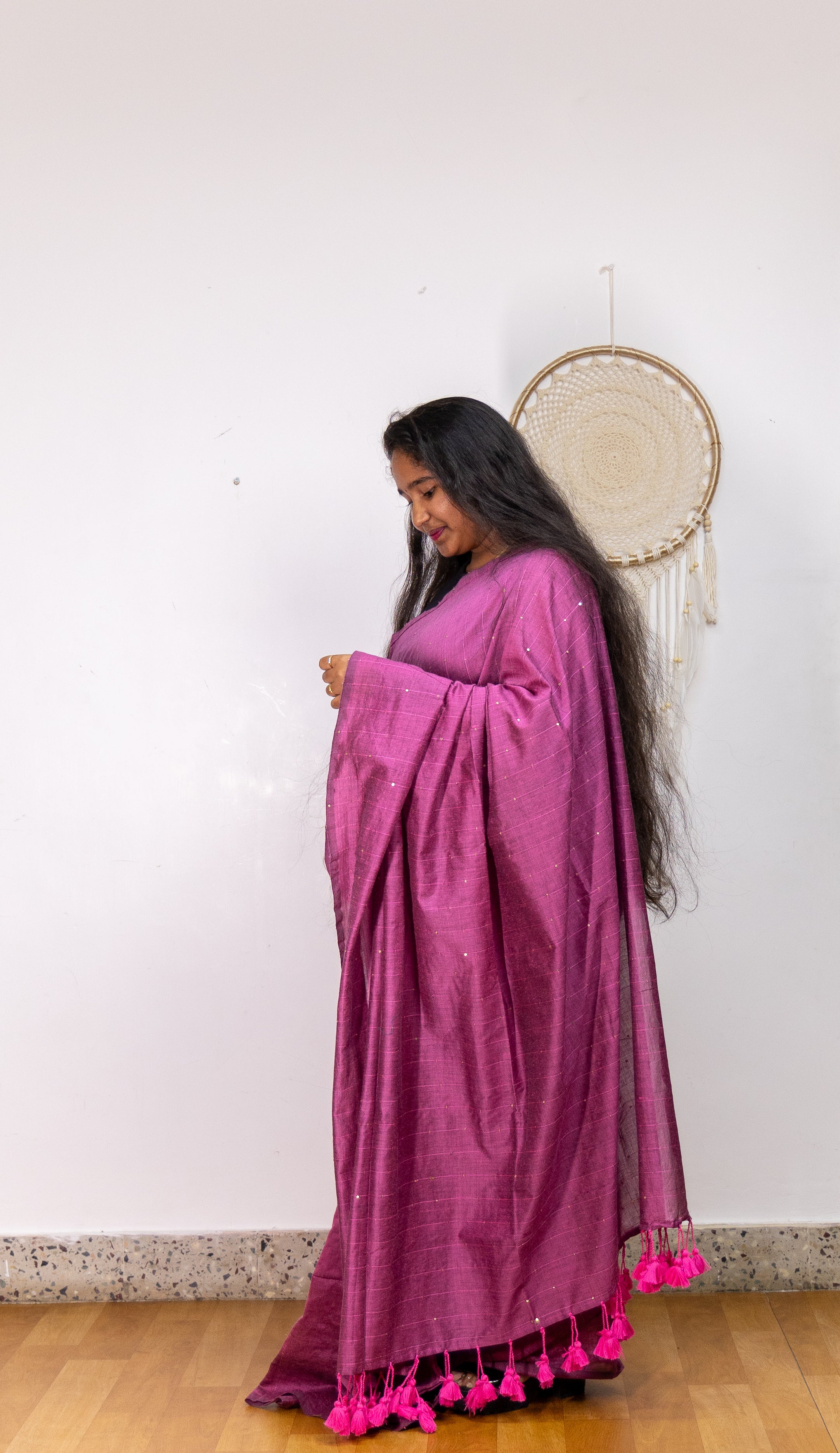 Onion Pink Cloud Cotton Saree