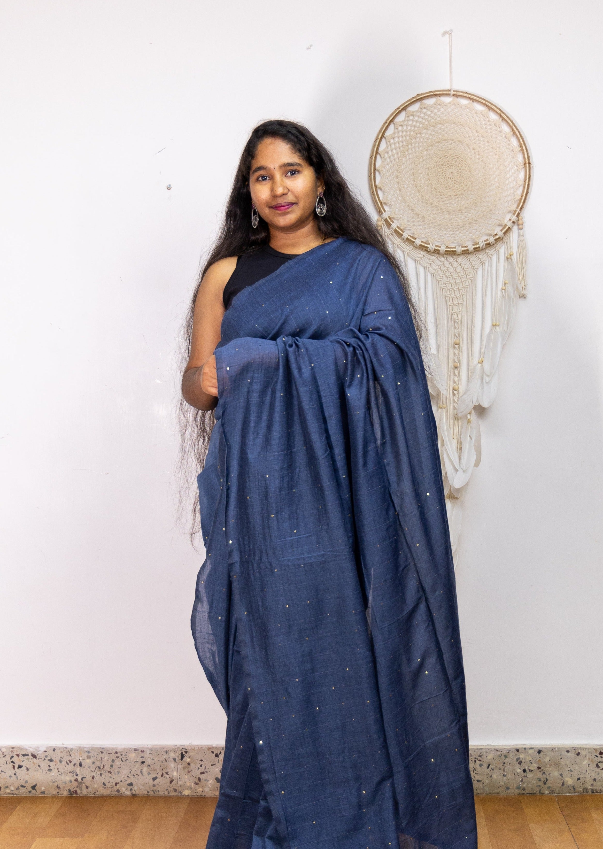 Greyish Blue Cloud Cotton Saree