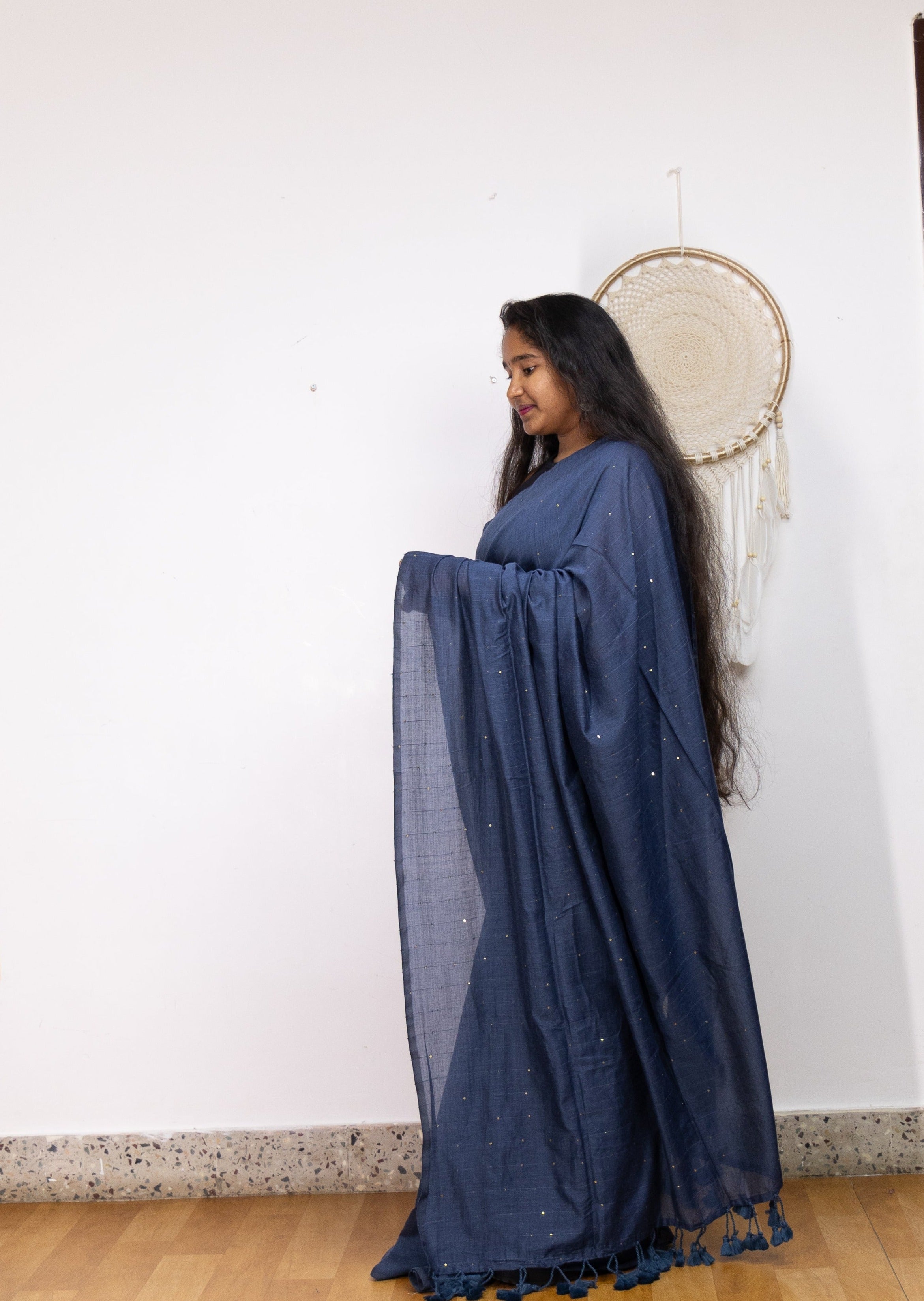 Greyish Blue Cloud Cotton Saree