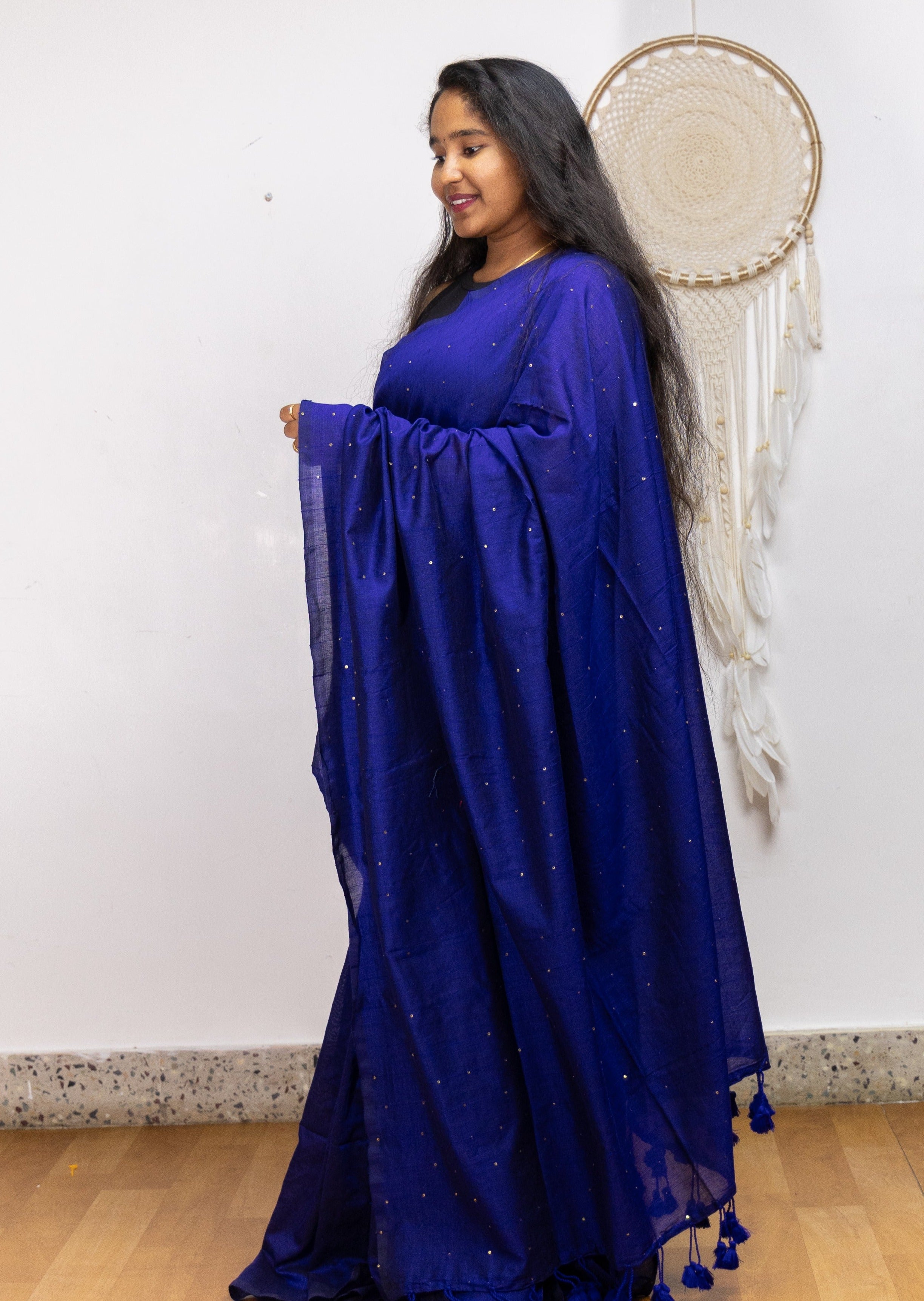 Electric Blue Cloud Cotton Saree