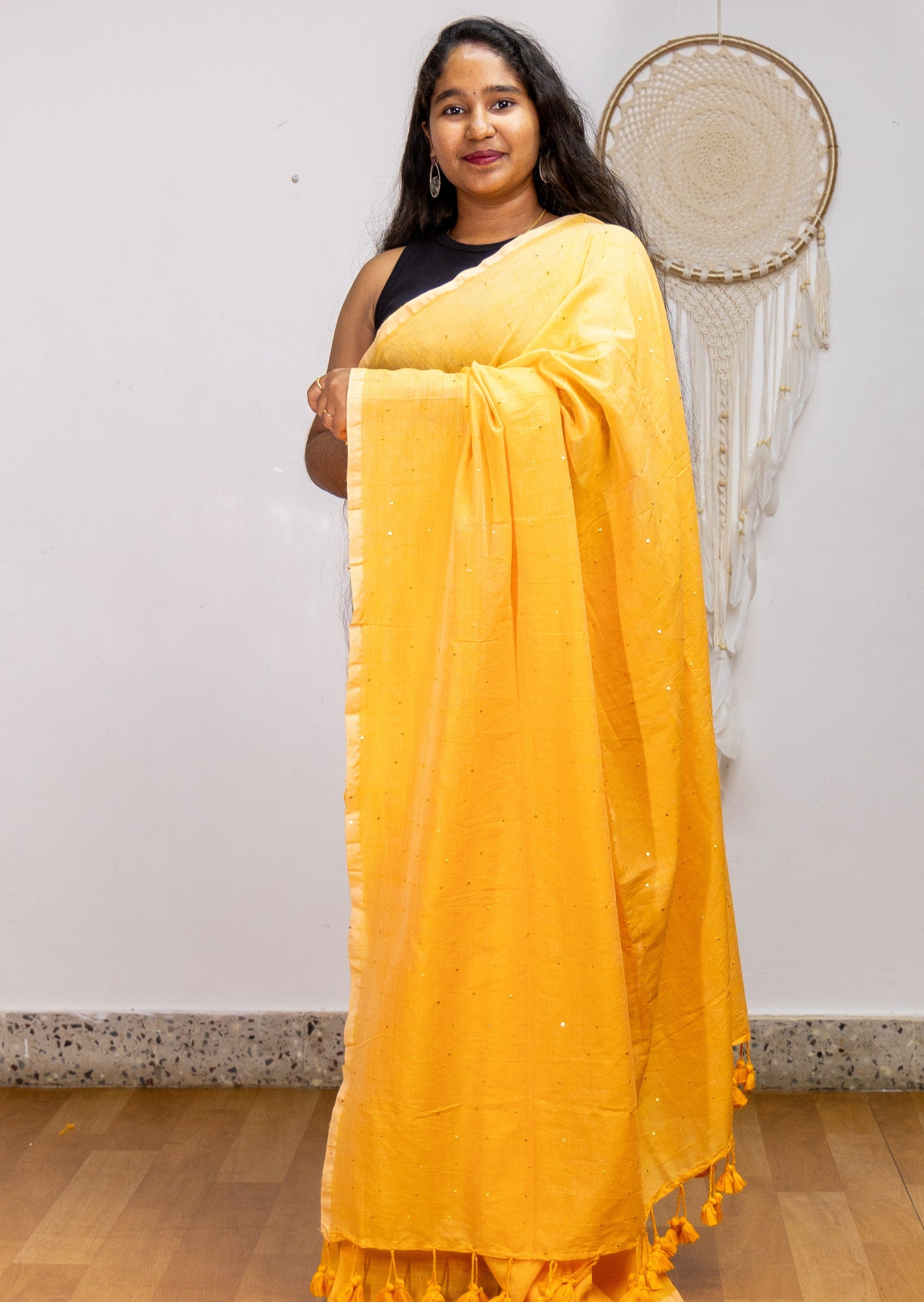 Sunflower Yellow Cloud Cotton Saree