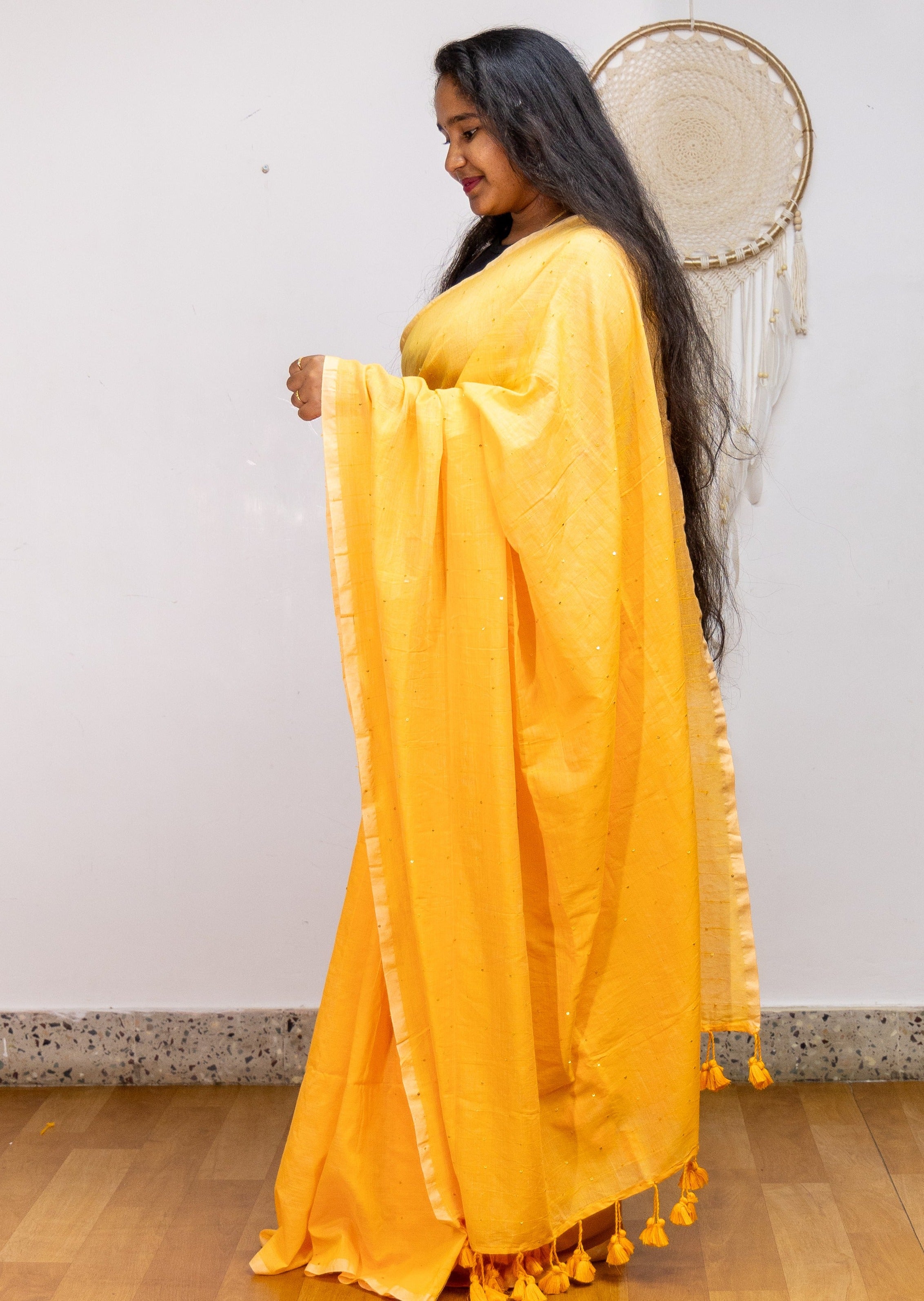 Sunflower Yellow Cloud Cotton Saree