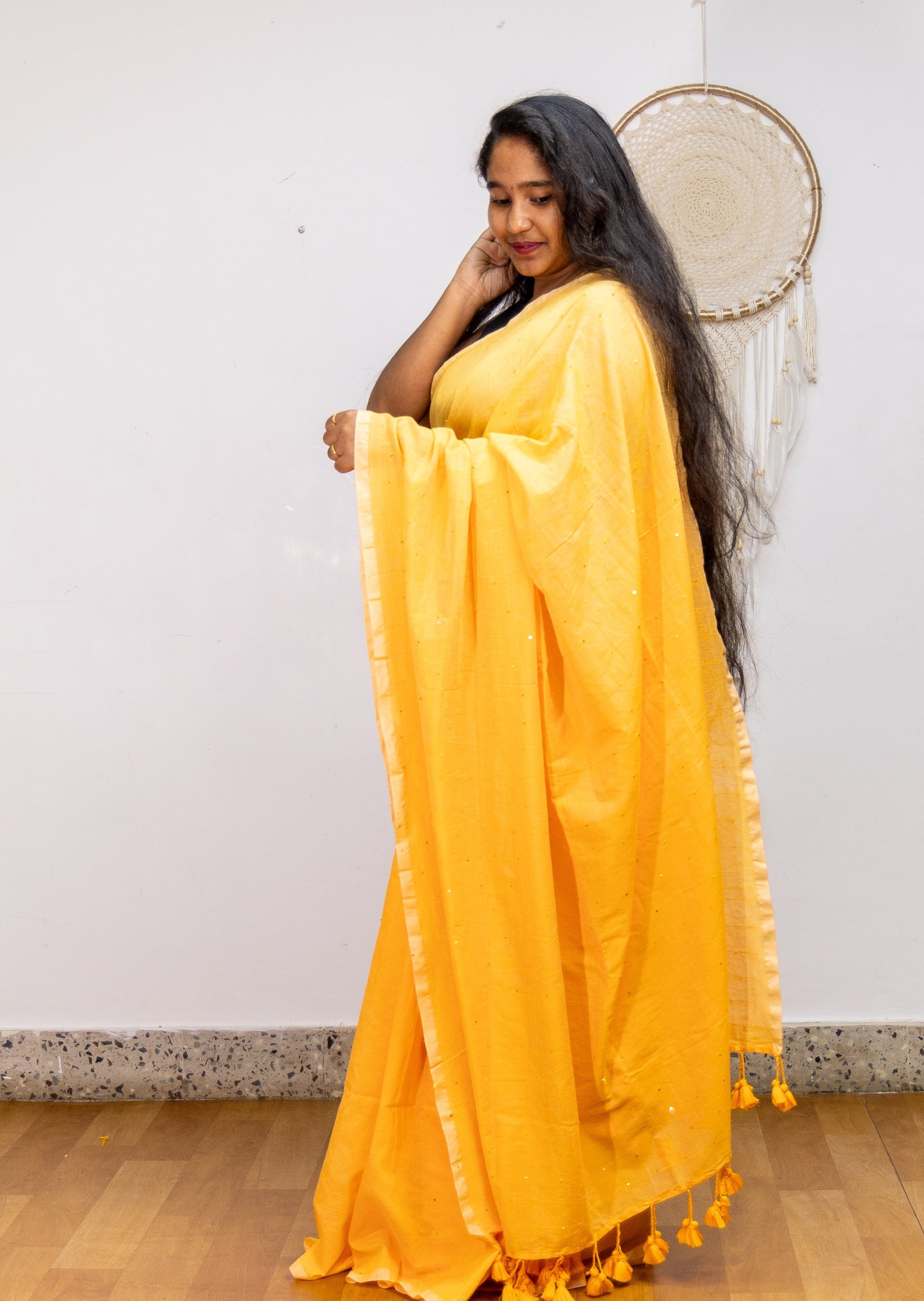 Sunflower Yellow Cloud Cotton Saree