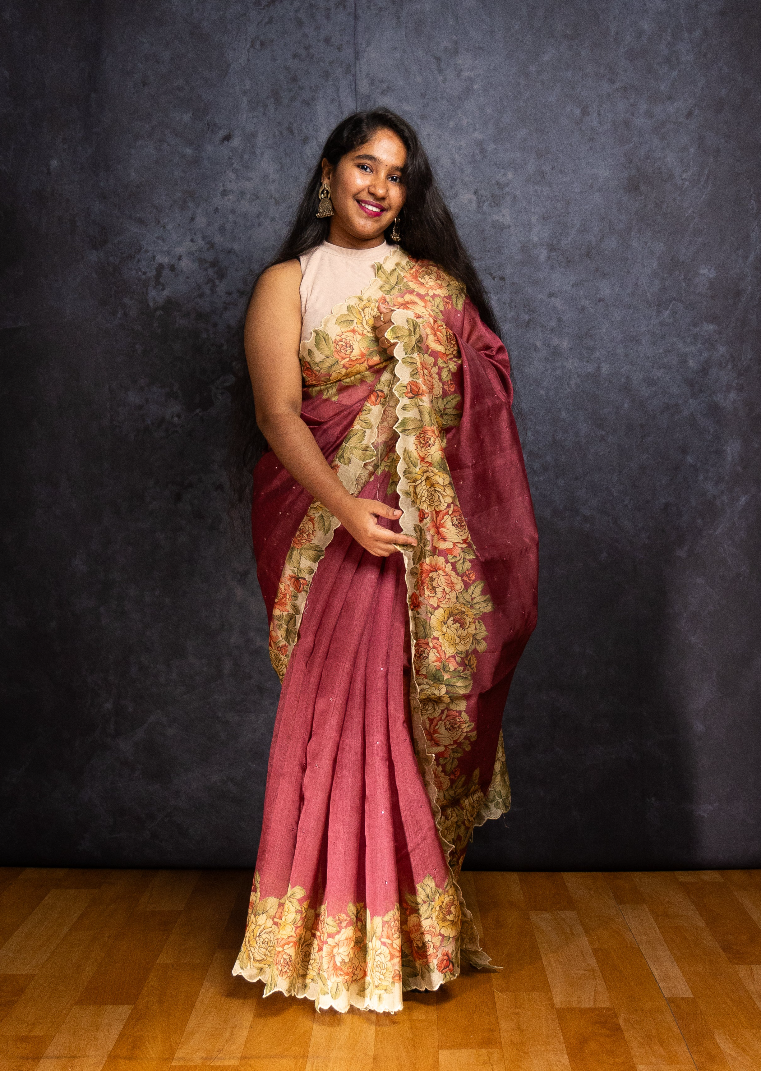 Burgundy Butter Silk Saree