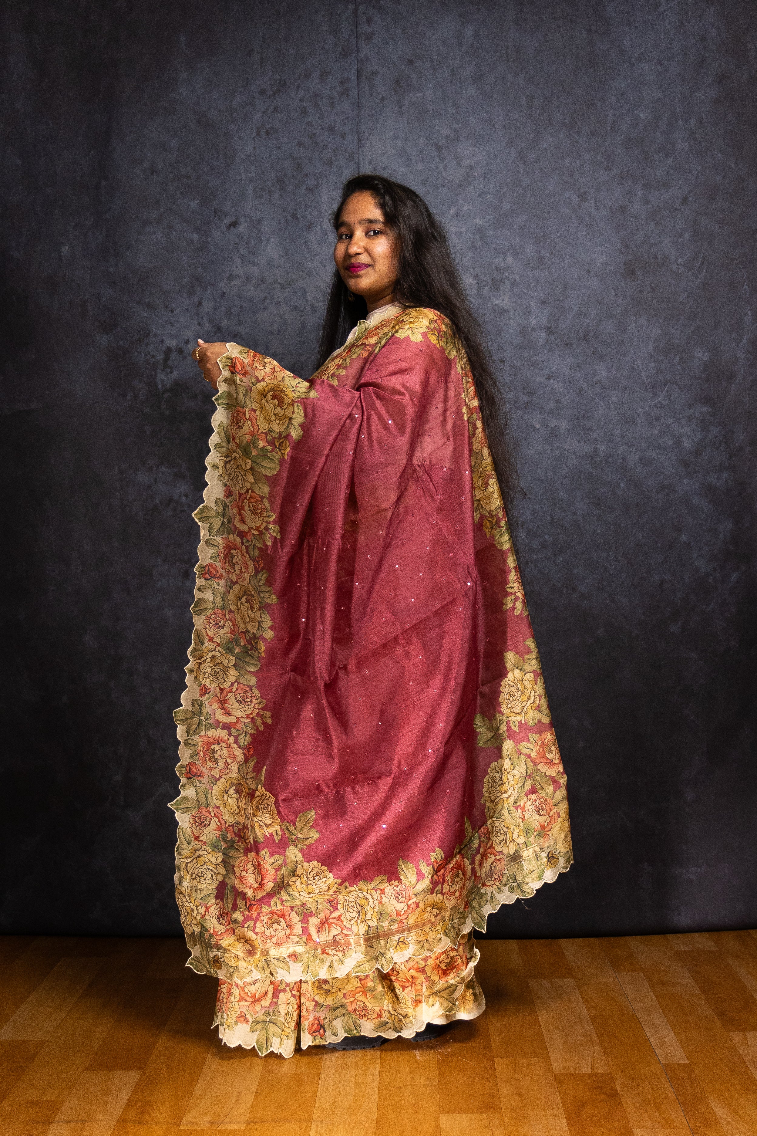 Burgundy Butter Silk Saree