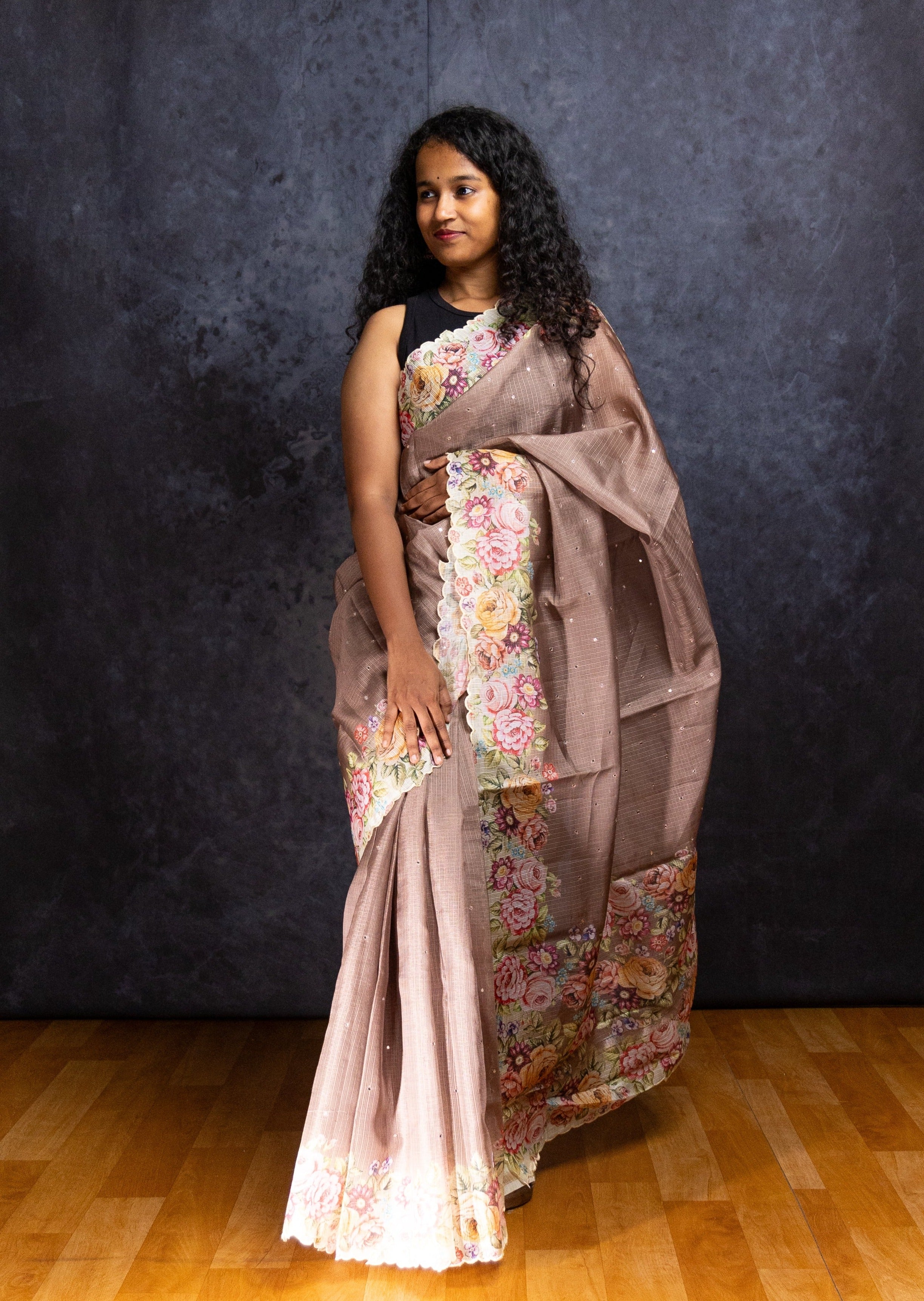 Taupe Brown Butter Kota Silk Saree