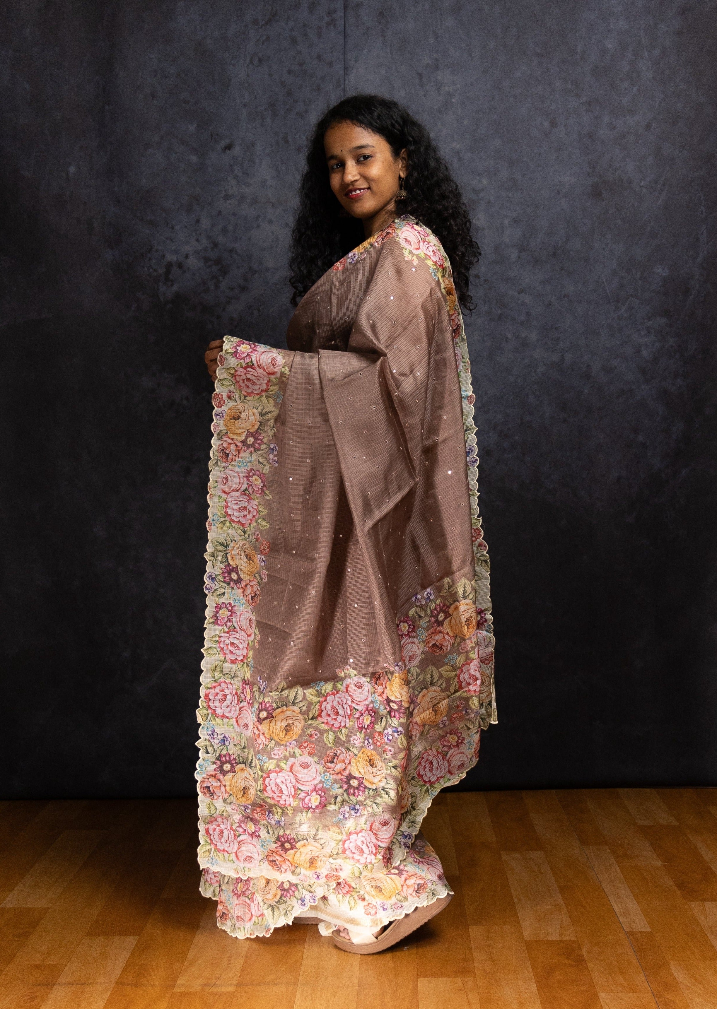 Taupe Brown Butter Kota Silk Saree