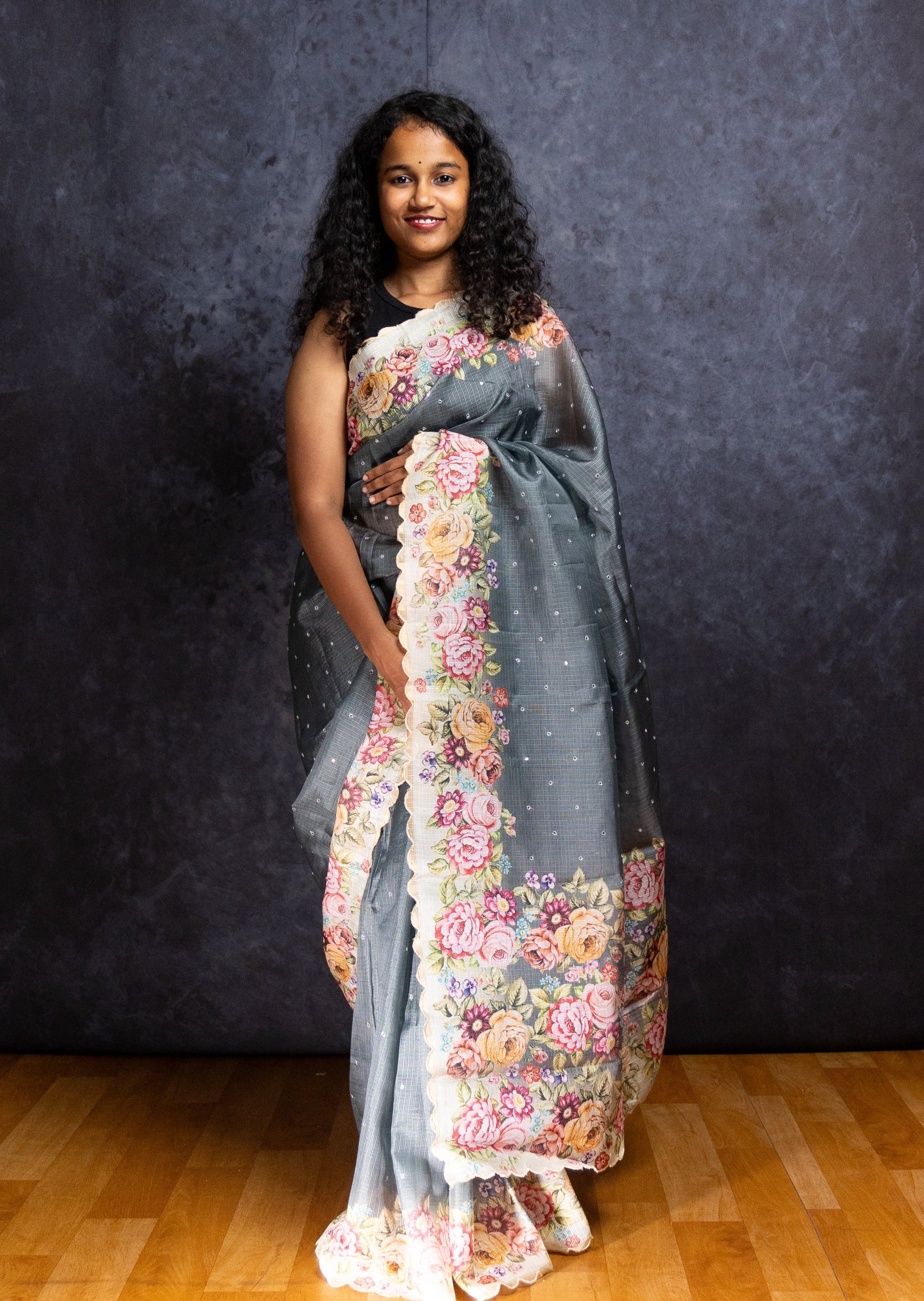 Grey Butter Kota Silk Saree