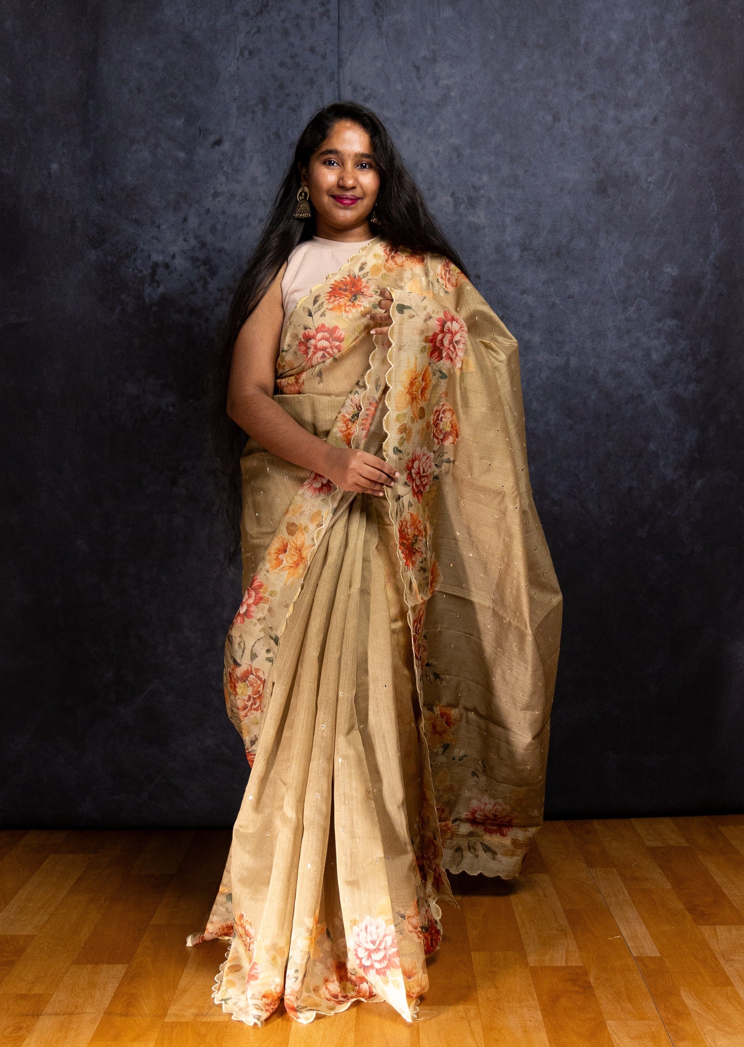 Light Khaki Butter Silk Saree