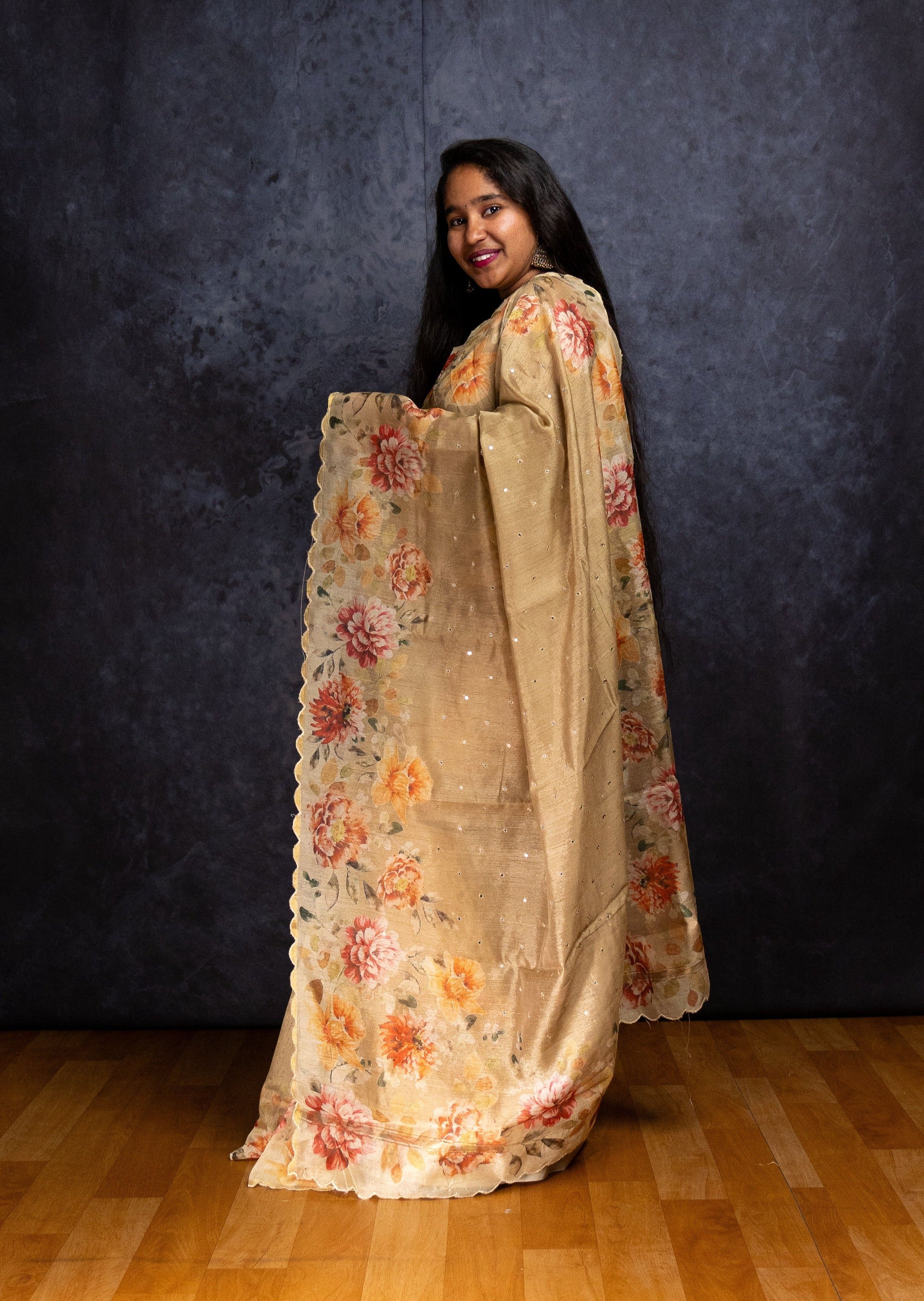 Light Khaki Butter Silk Saree