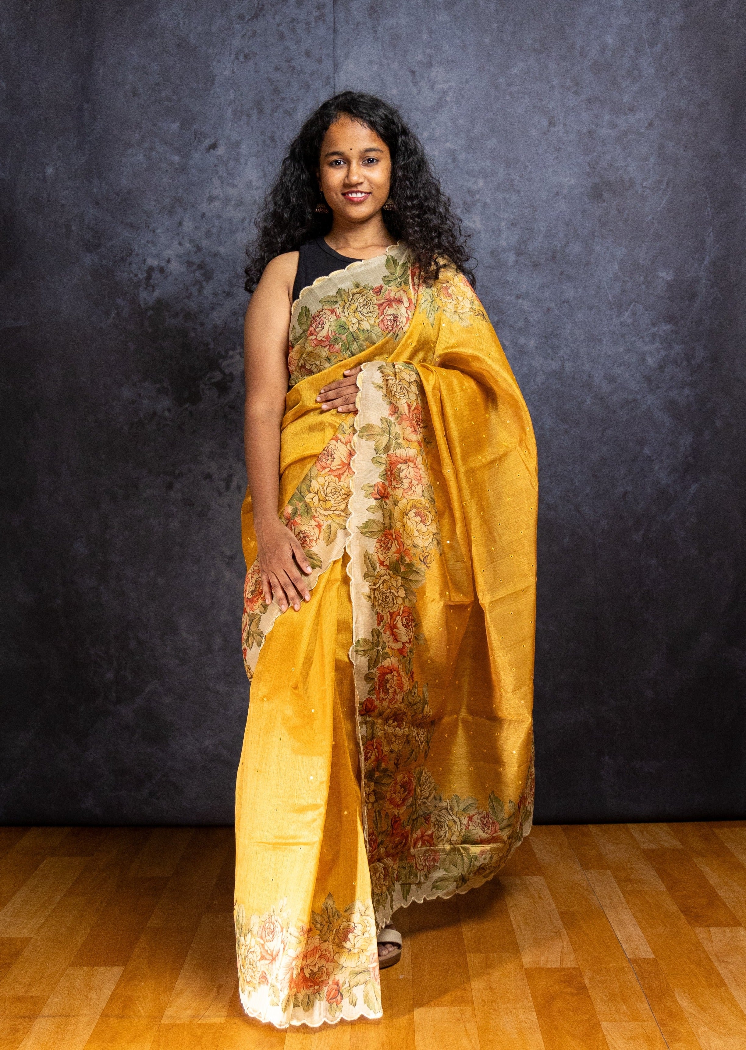 Metallic Gold Butter Silk Saree