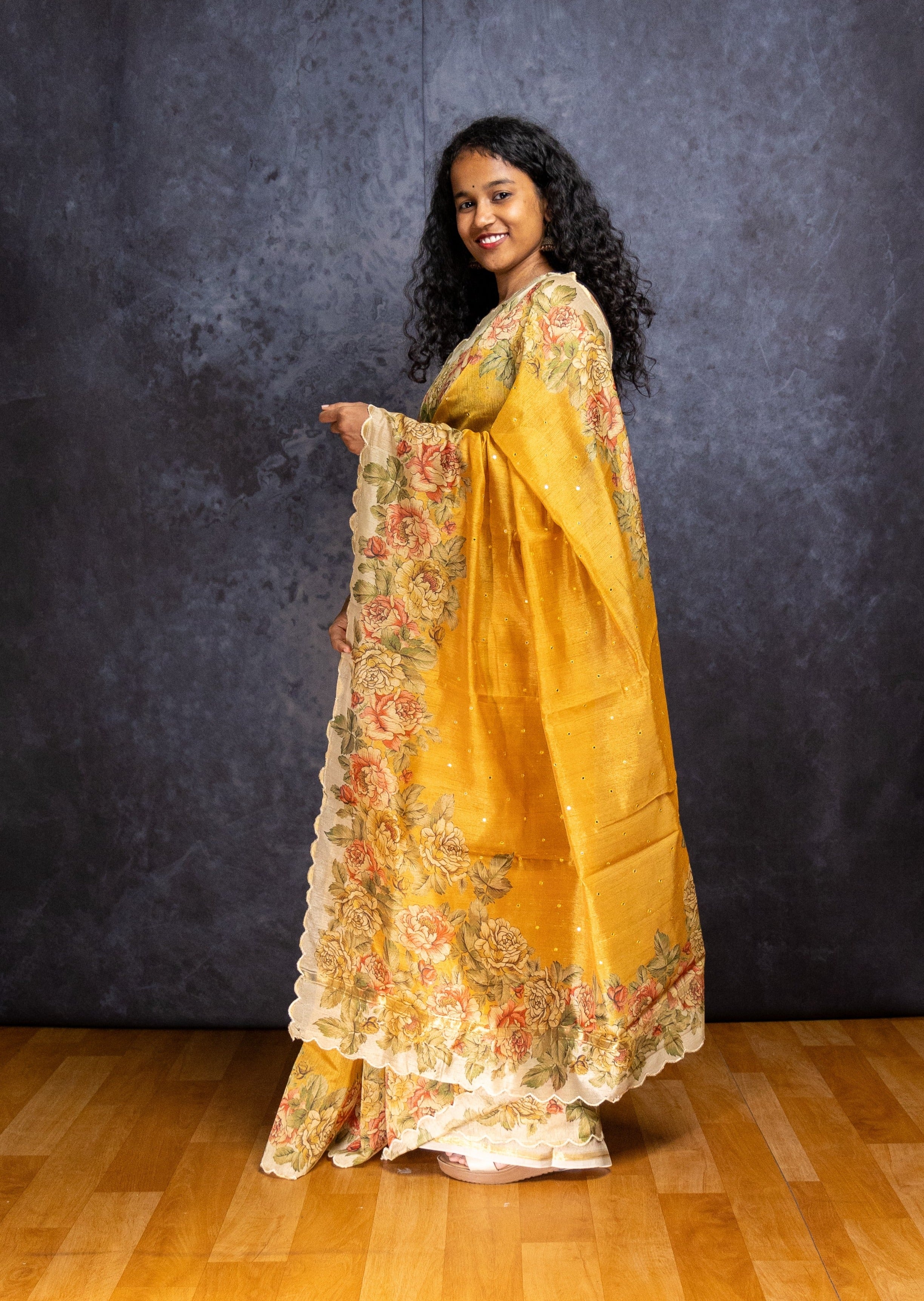 Metallic Gold Butter Silk Saree