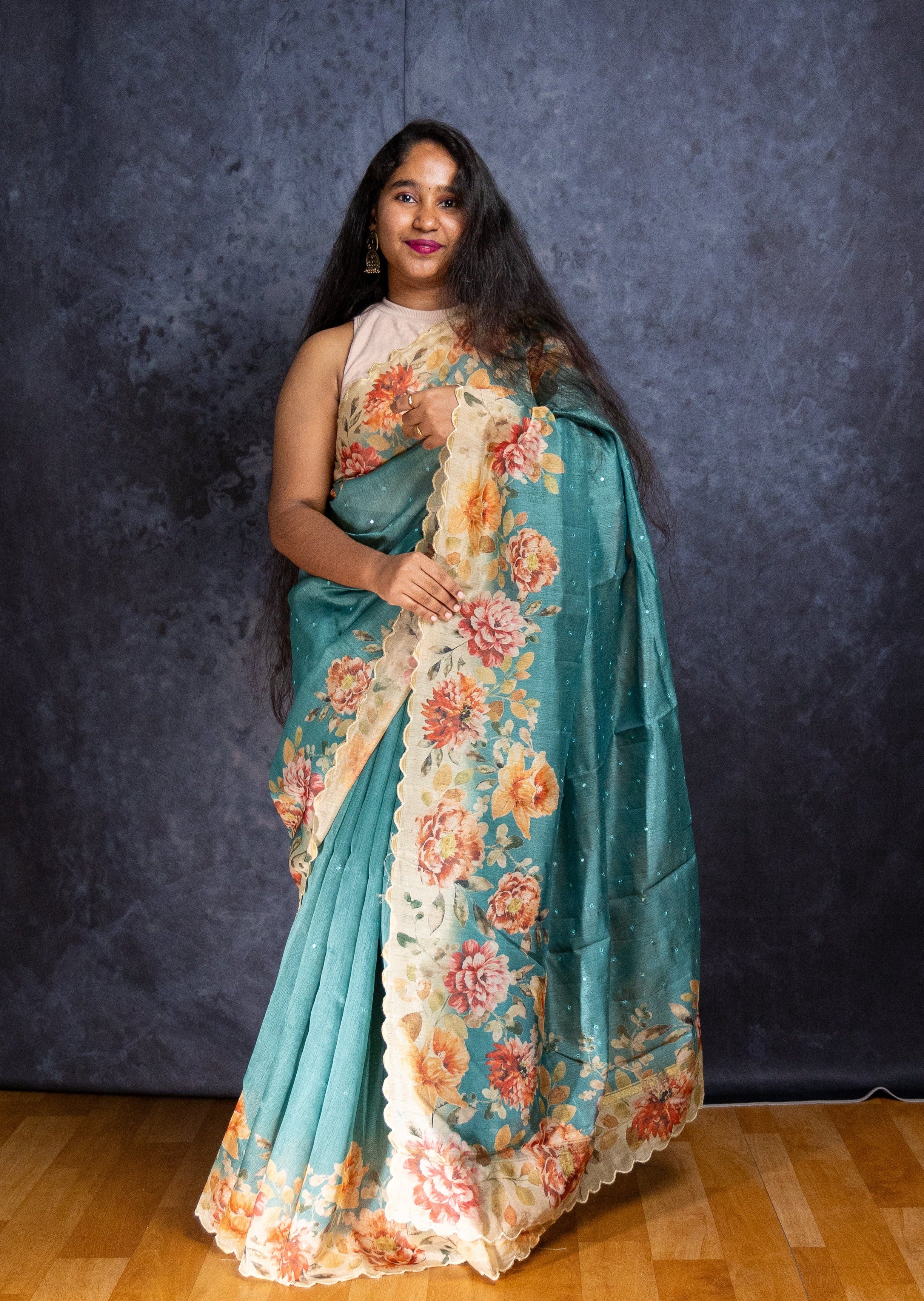 Pine Green Butter Kota Silk Saree