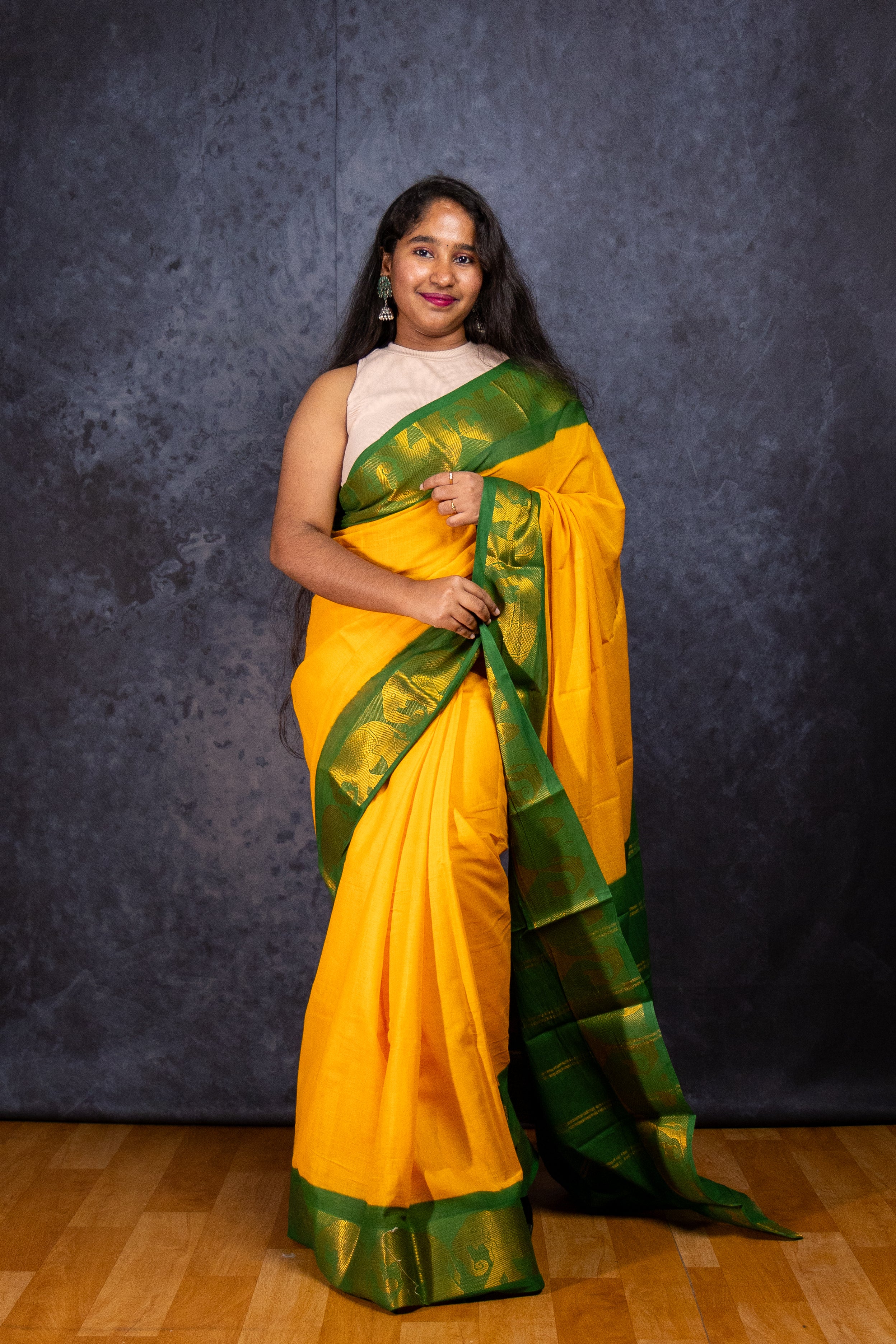 Mango Yellow Sungudi Cotton Saree