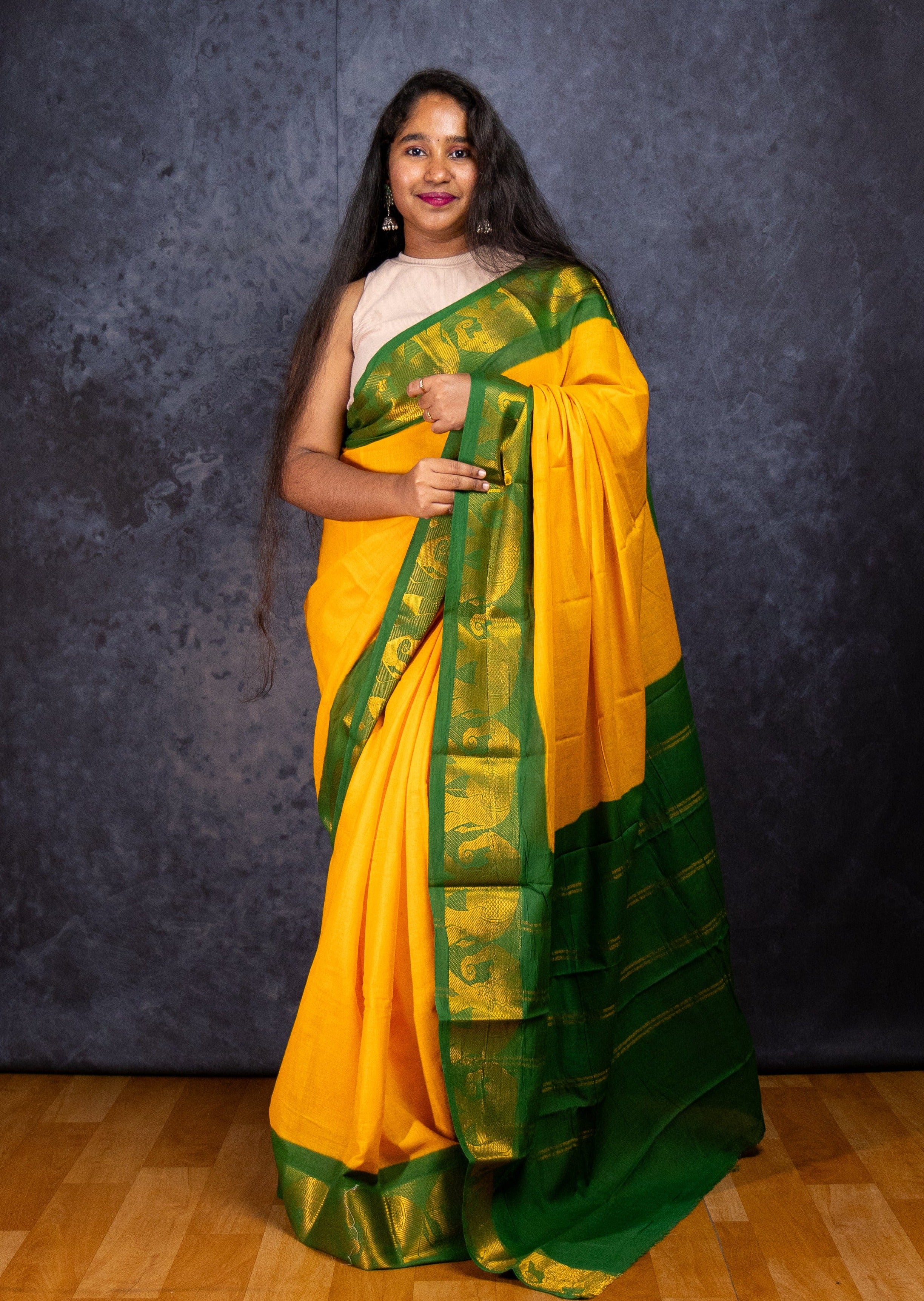 Mango Yellow Sungudi Cotton Saree