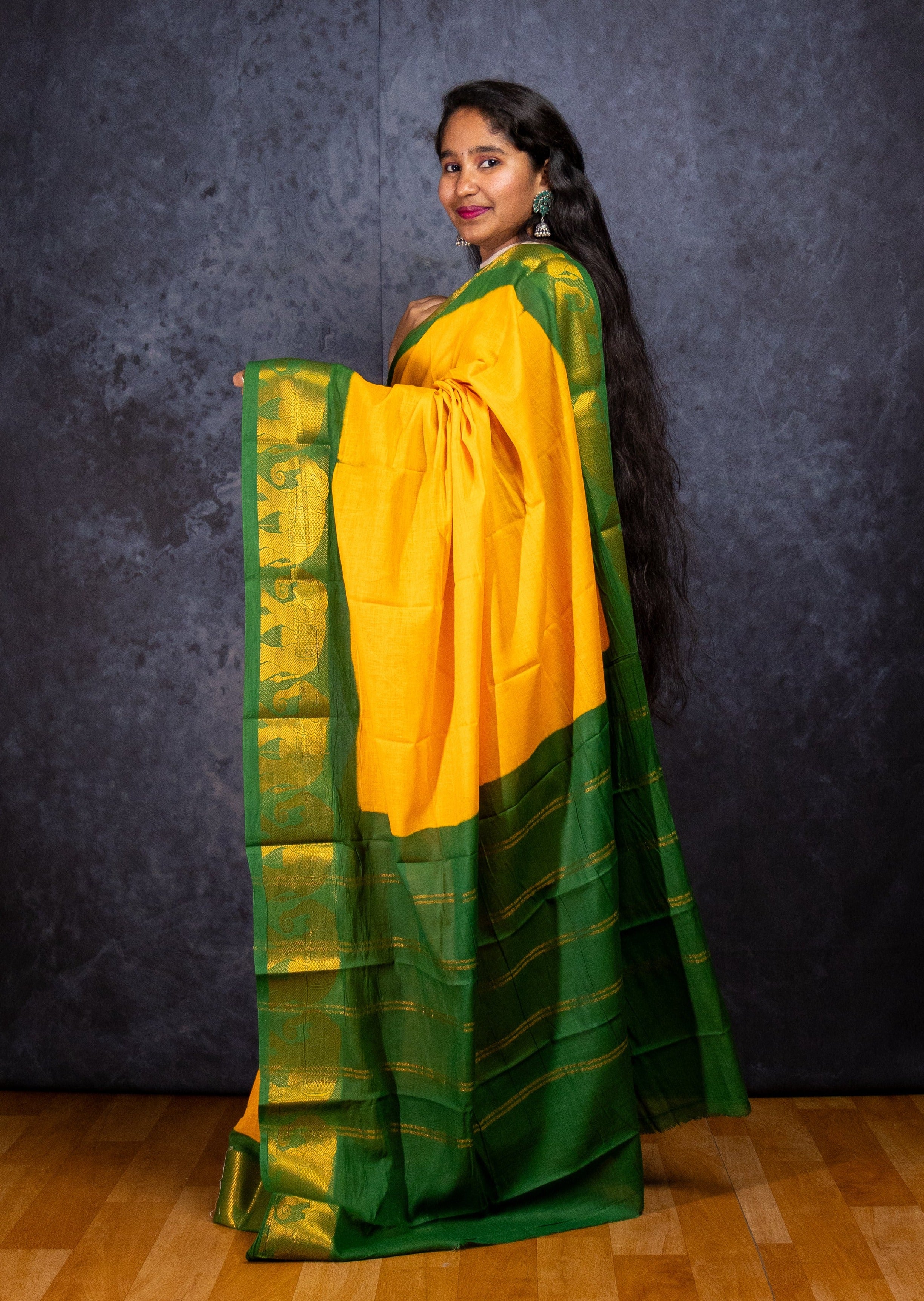 Mango Yellow Sungudi Cotton Saree