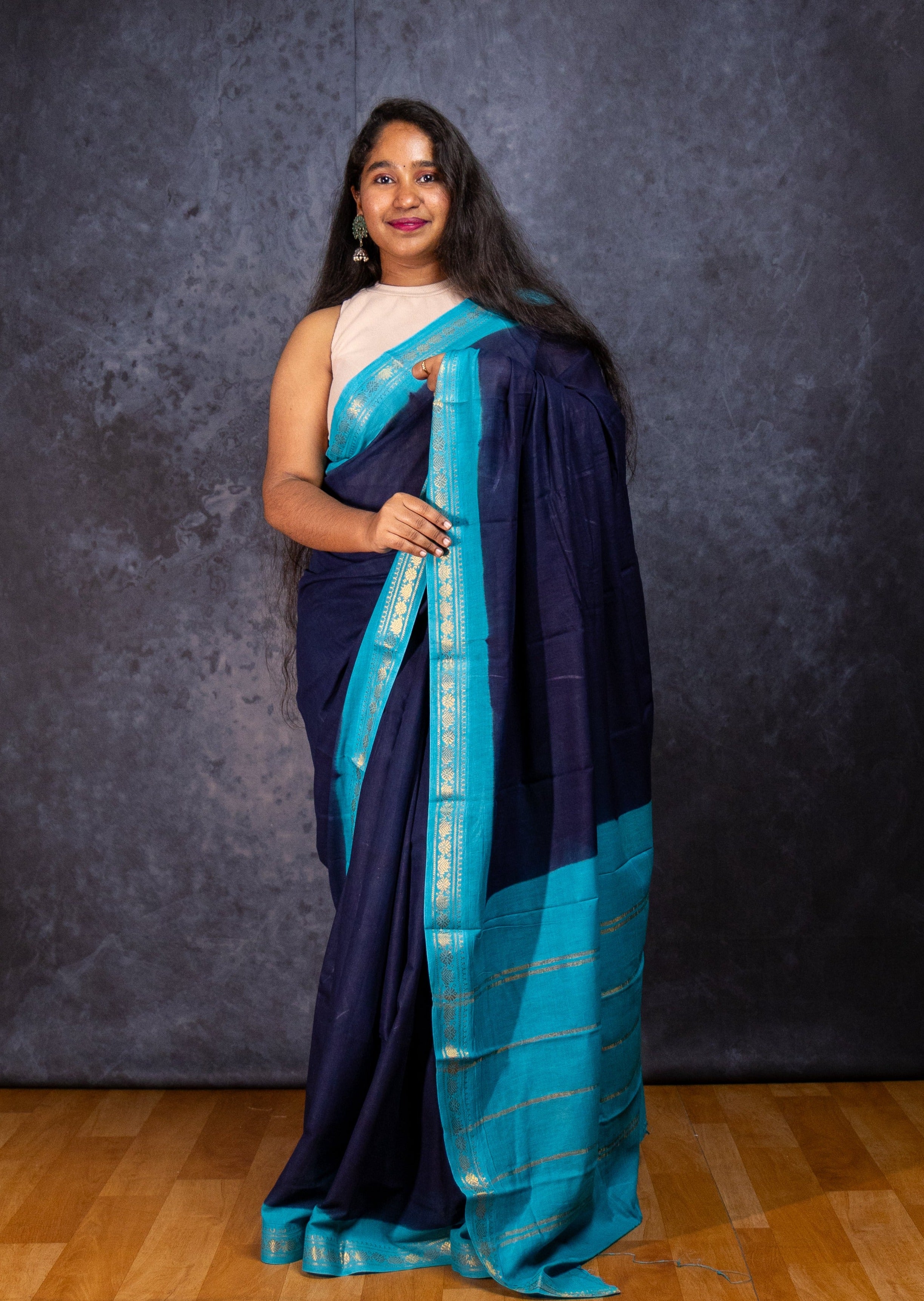 Navy Blue Sungudi Cotton Saree