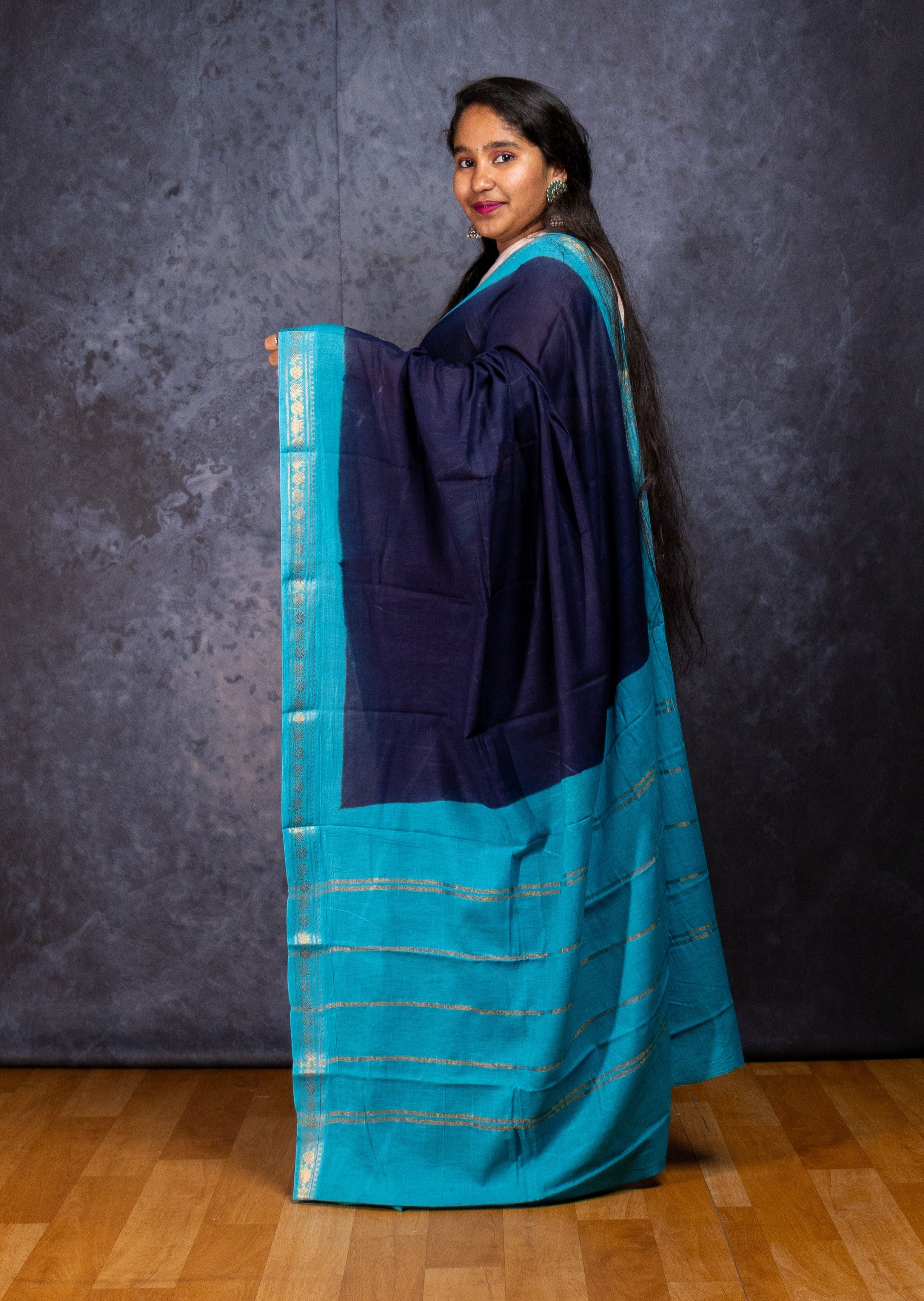 Navy Blue Sungudi Cotton Saree