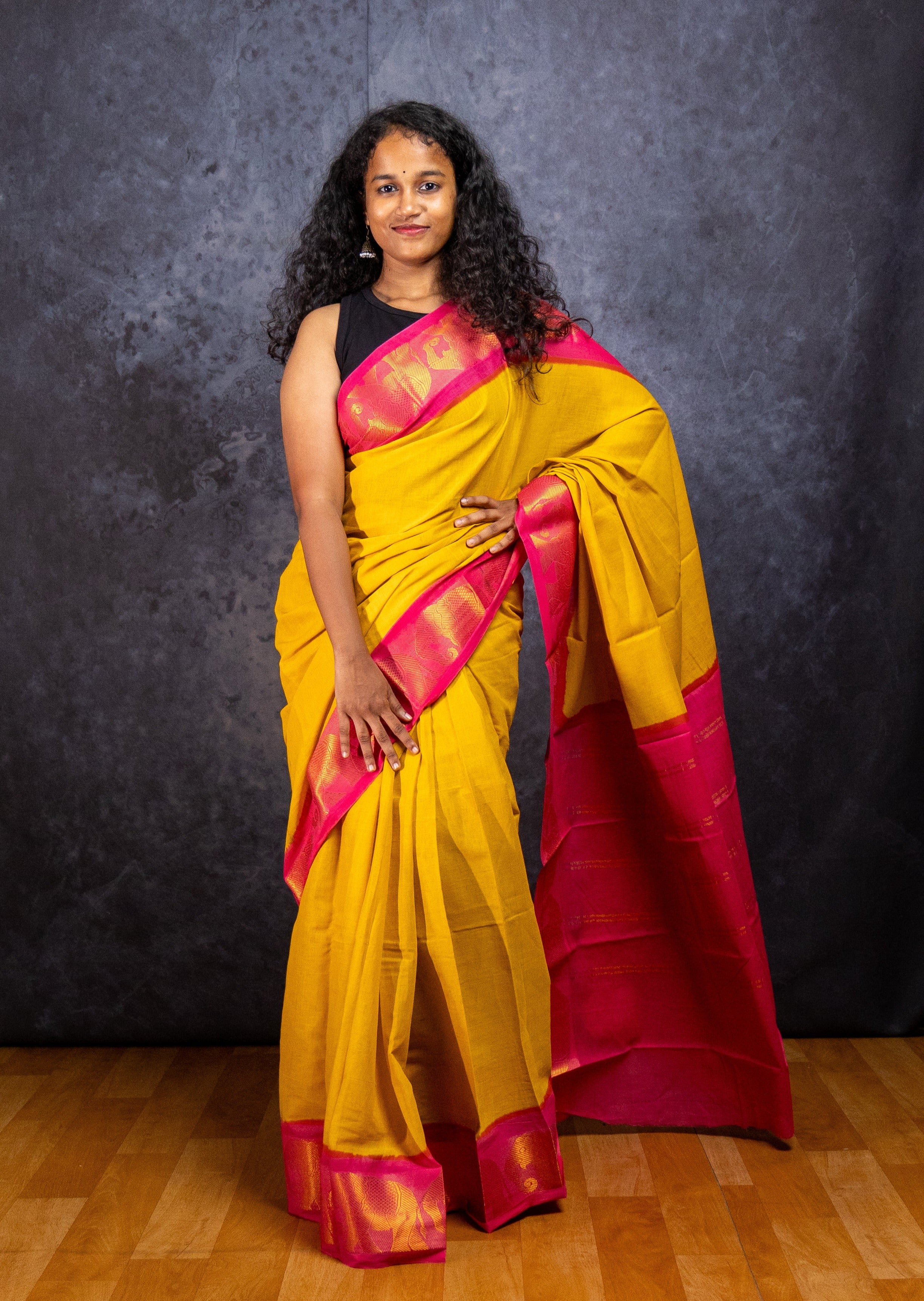 Golden Yellow Sungudi Cotton Saree