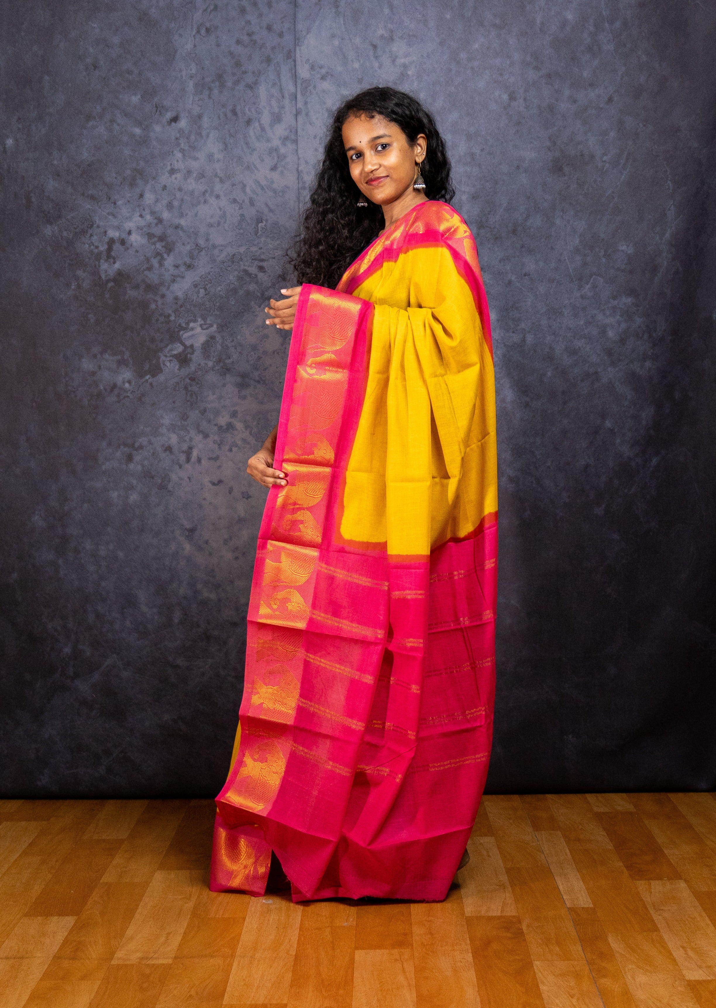 Golden Yellow Sungudi Cotton Saree