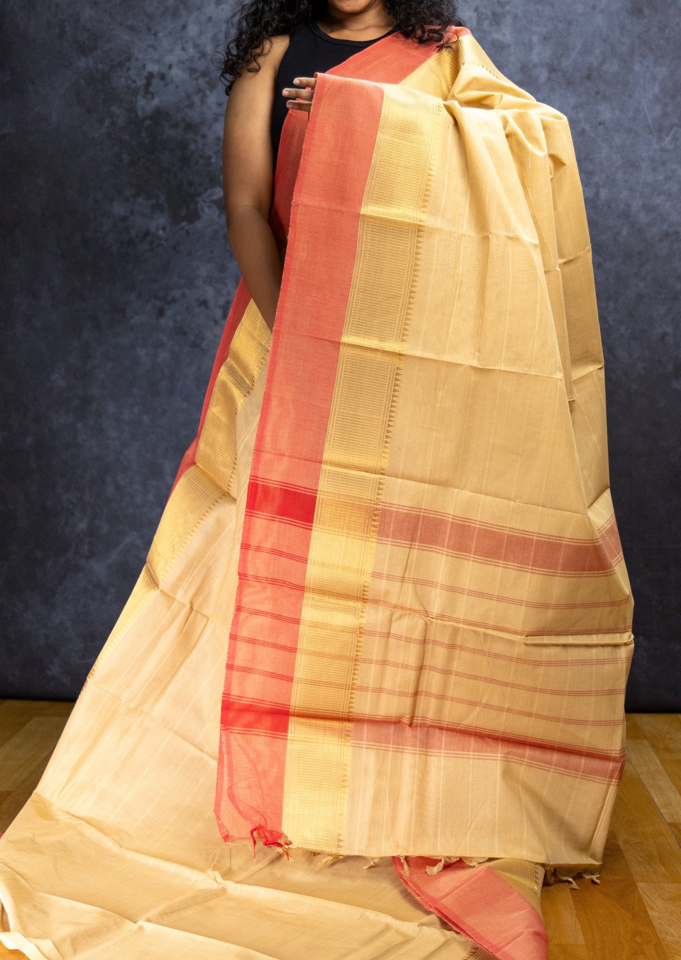 Beige and Light Pink Chettinadu Cotton Saree