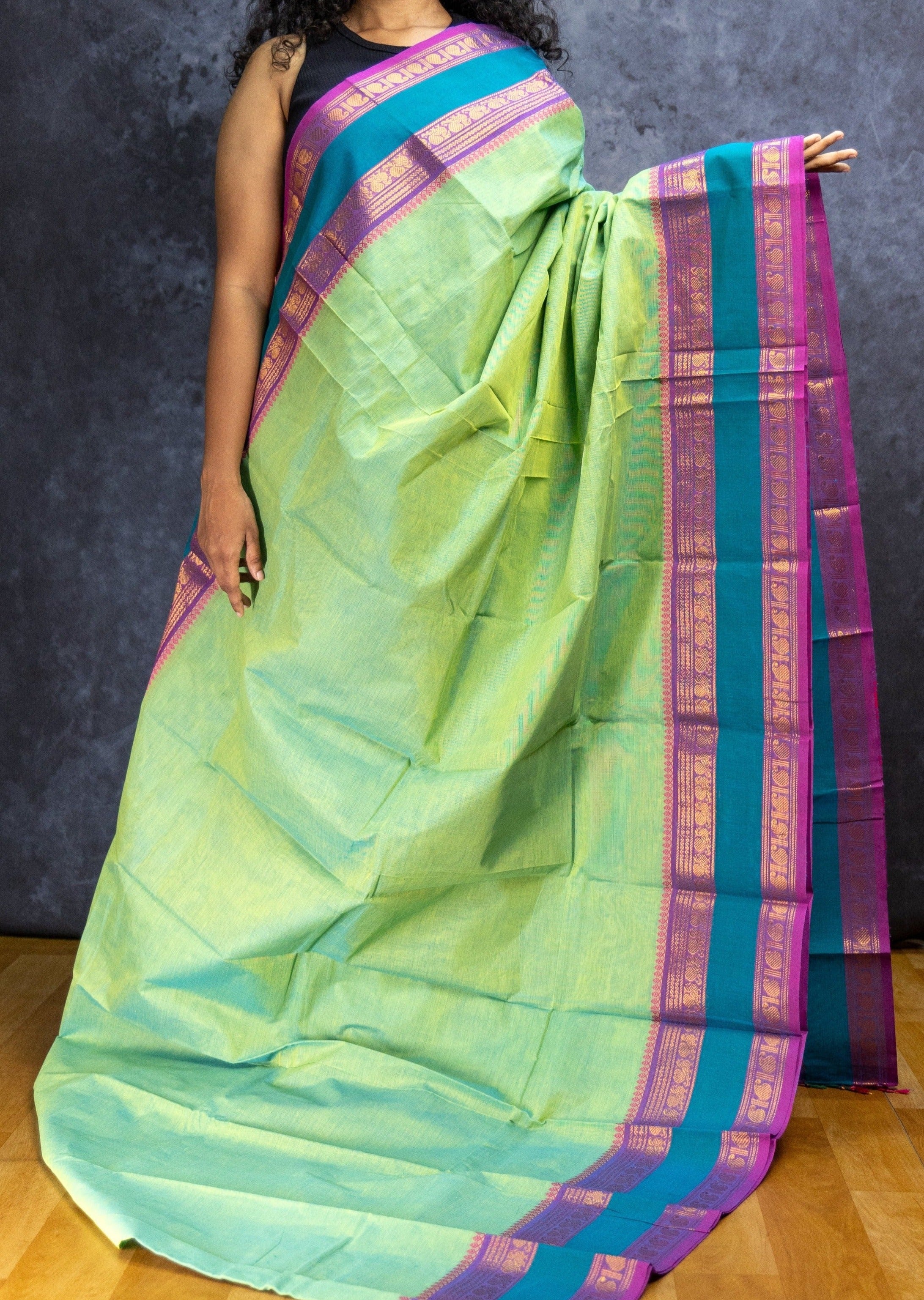 Pista Green Retta Petta Chettinadu Cotton Saree