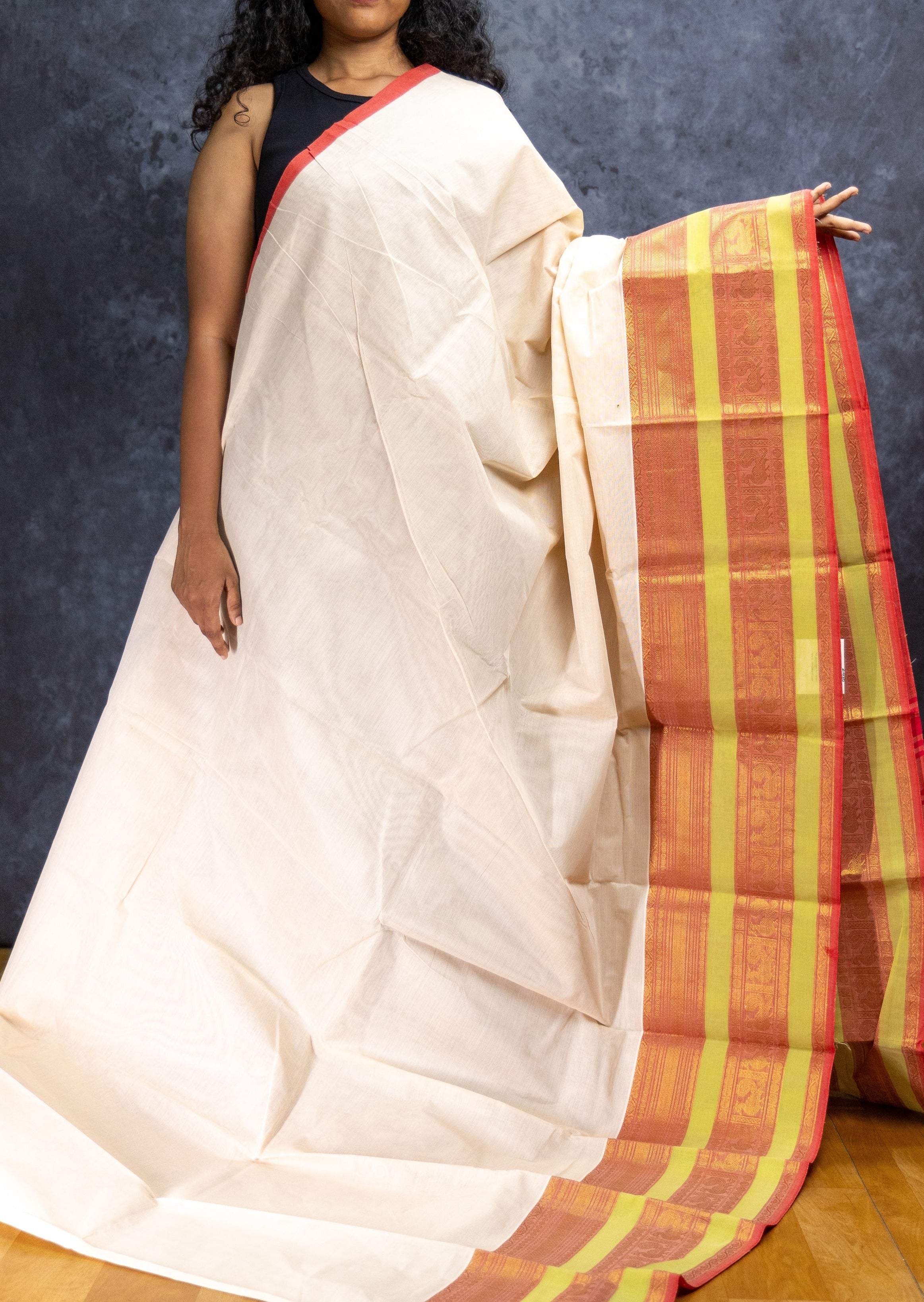 Offwhite Big Border Chettinadu Cotton Saree