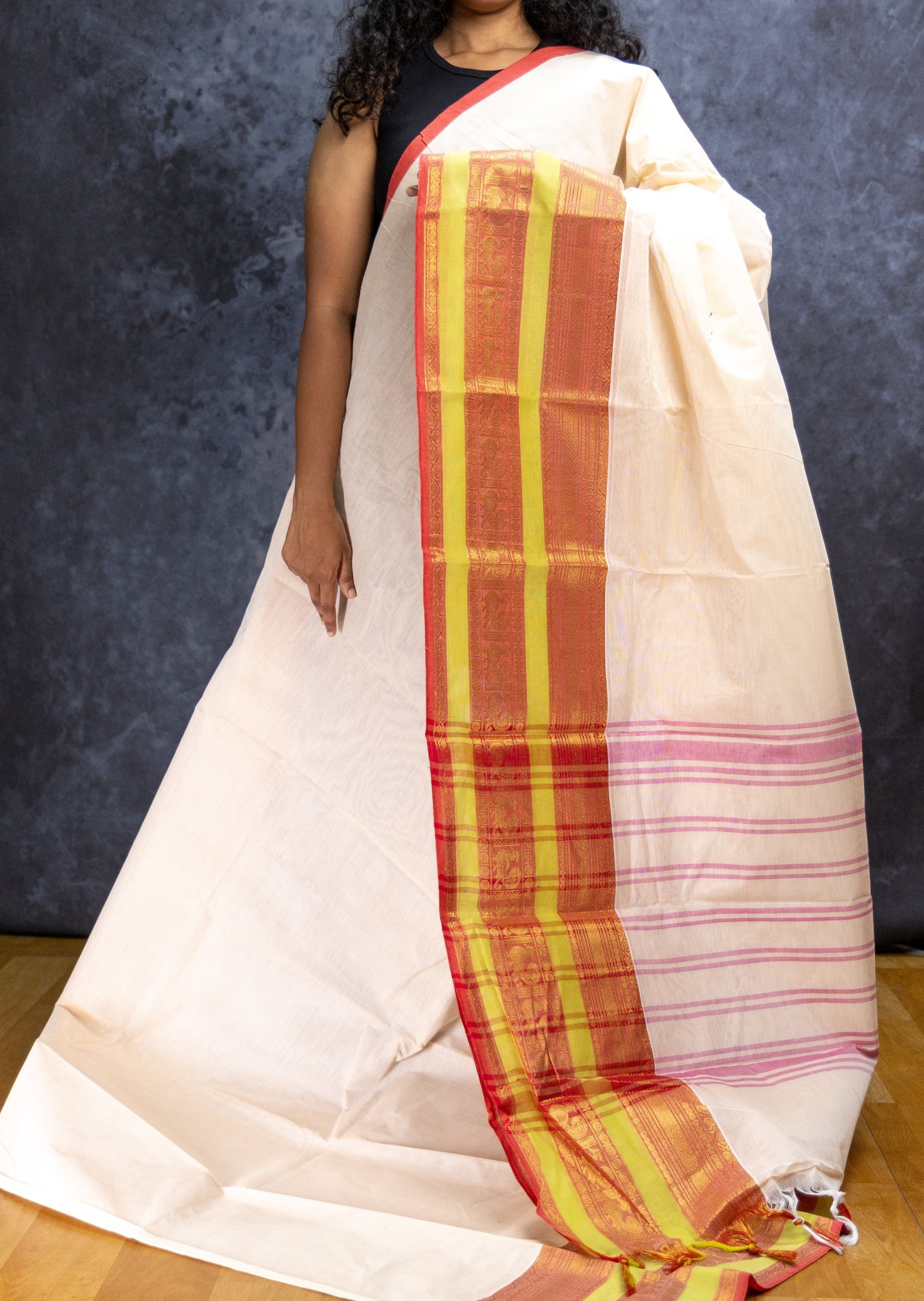 Offwhite Big Border Chettinadu Cotton Saree