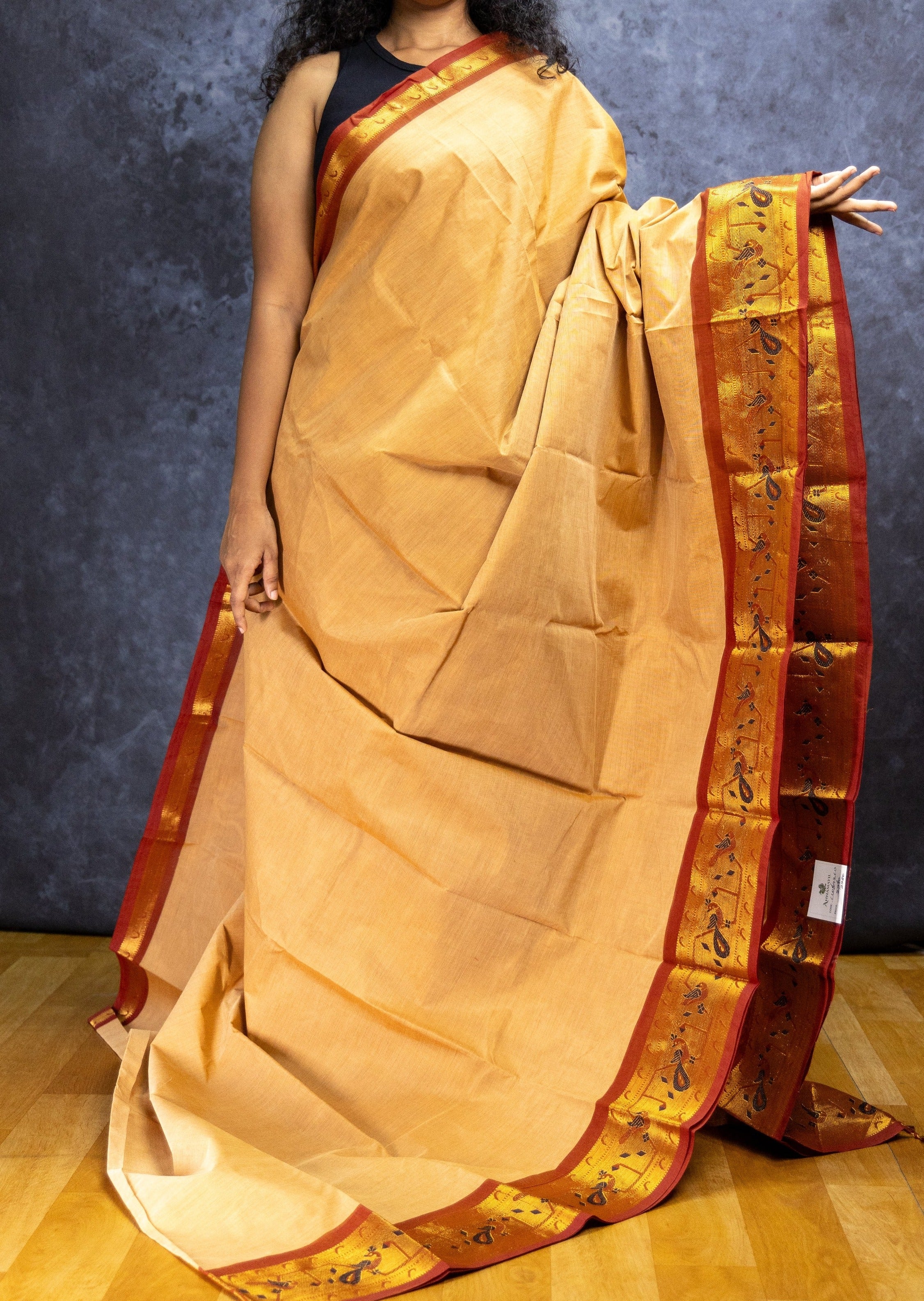 Biscuit Paithani Border Chettinadu Cotton Saree