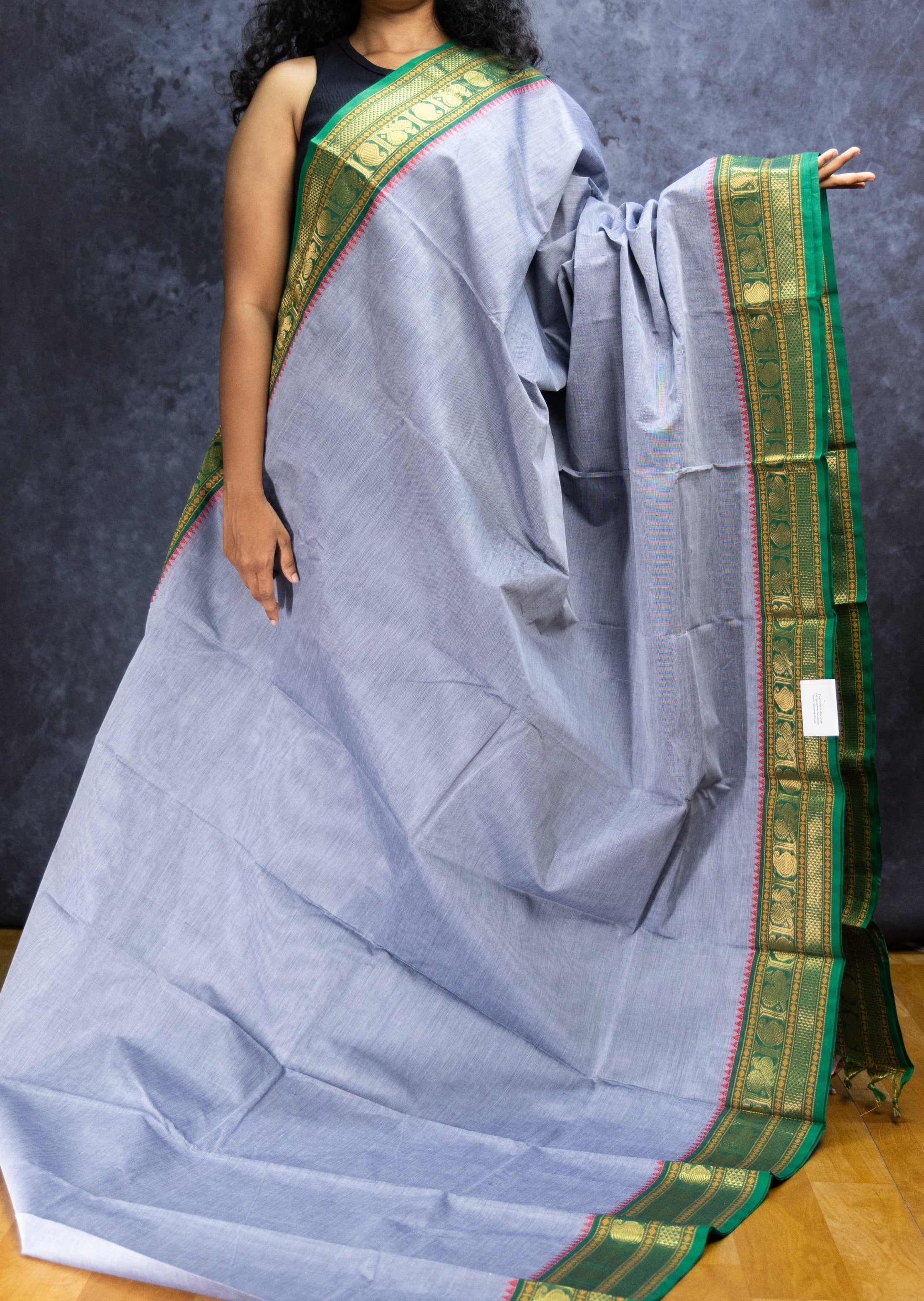 Grey and Green Chettinadu Cotton Saree