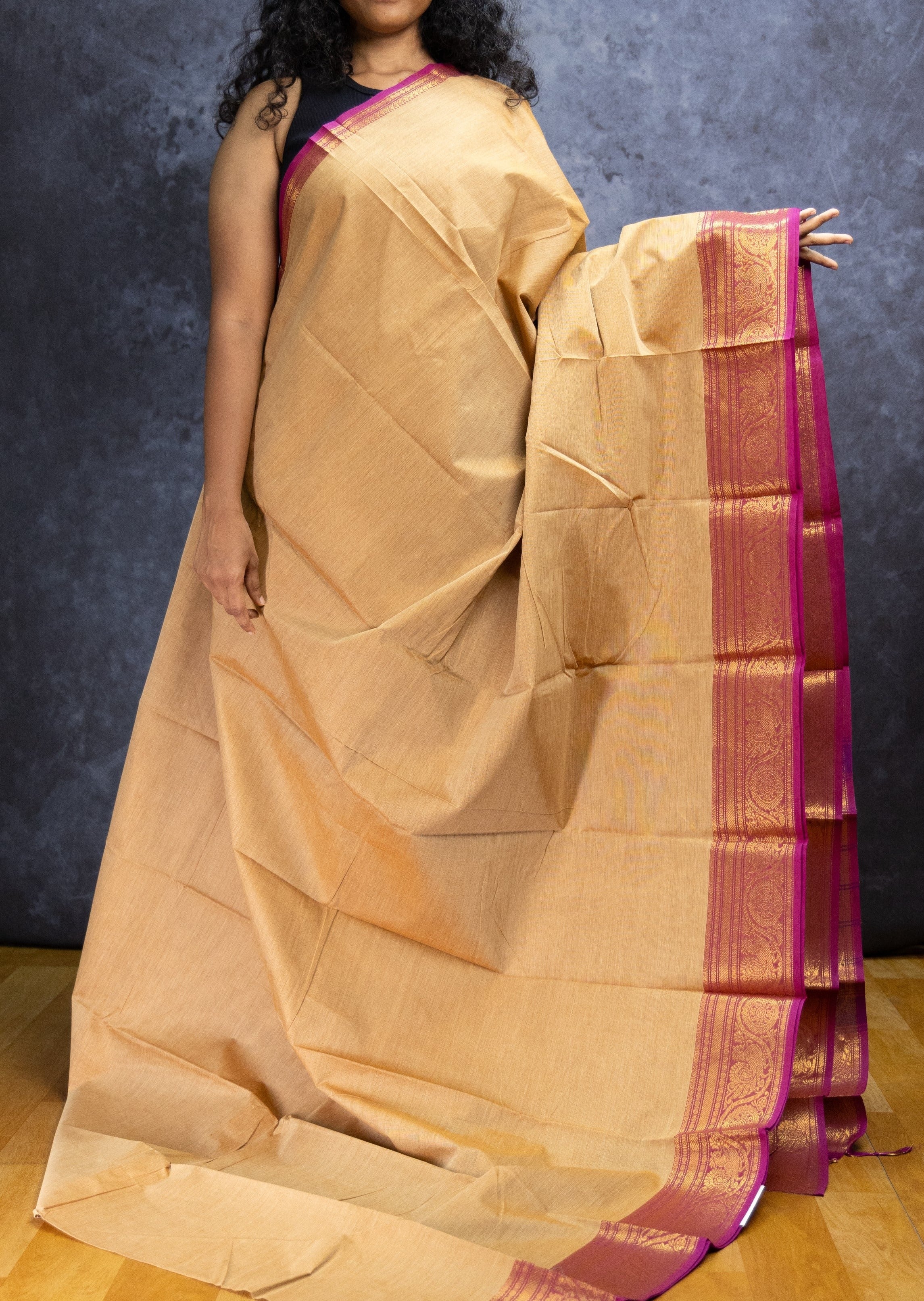 Light Beige and Purple Chettinadu Cotton Saree