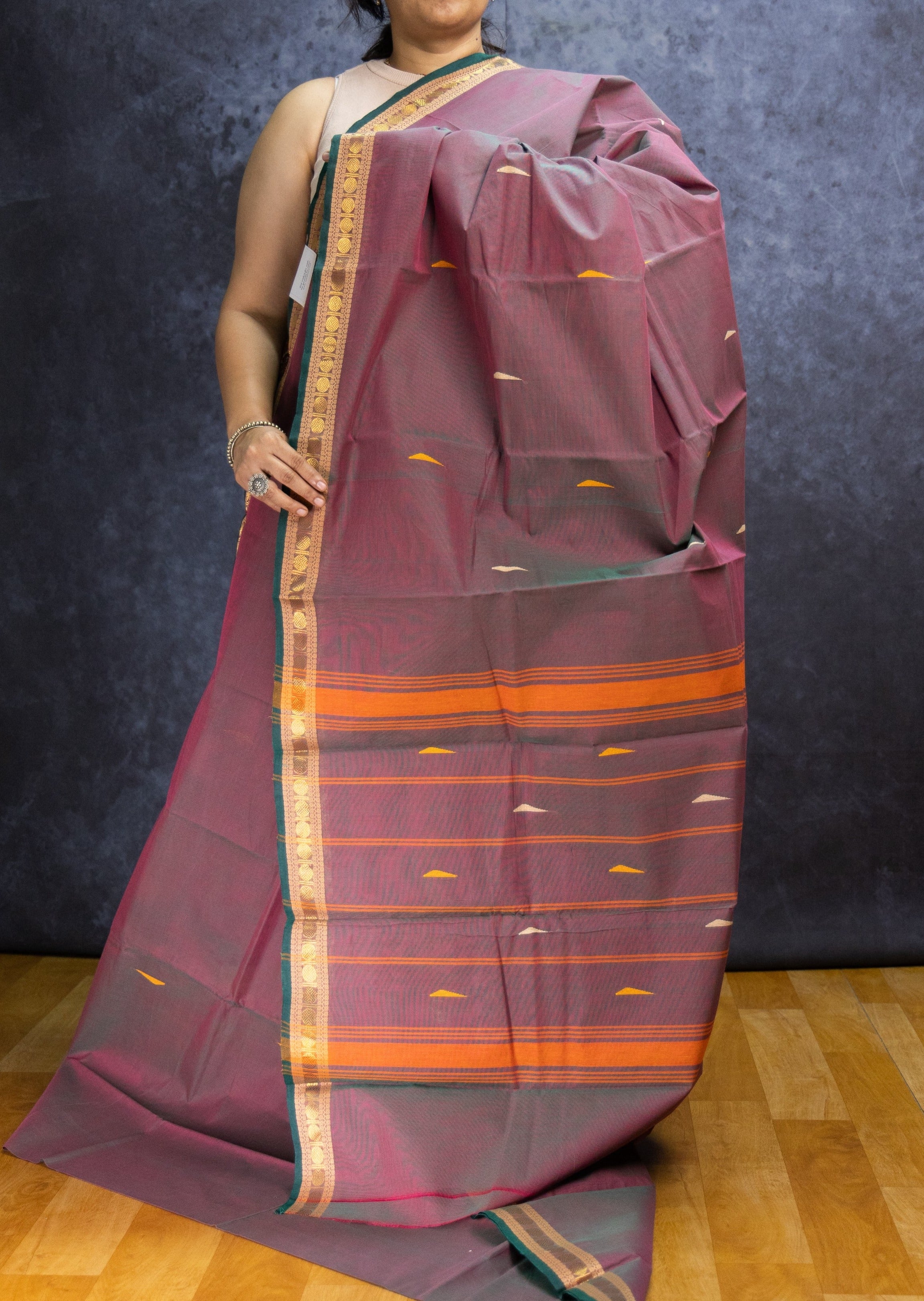 Dark Mavu Rain Drop Chettinadu Cotton Saree