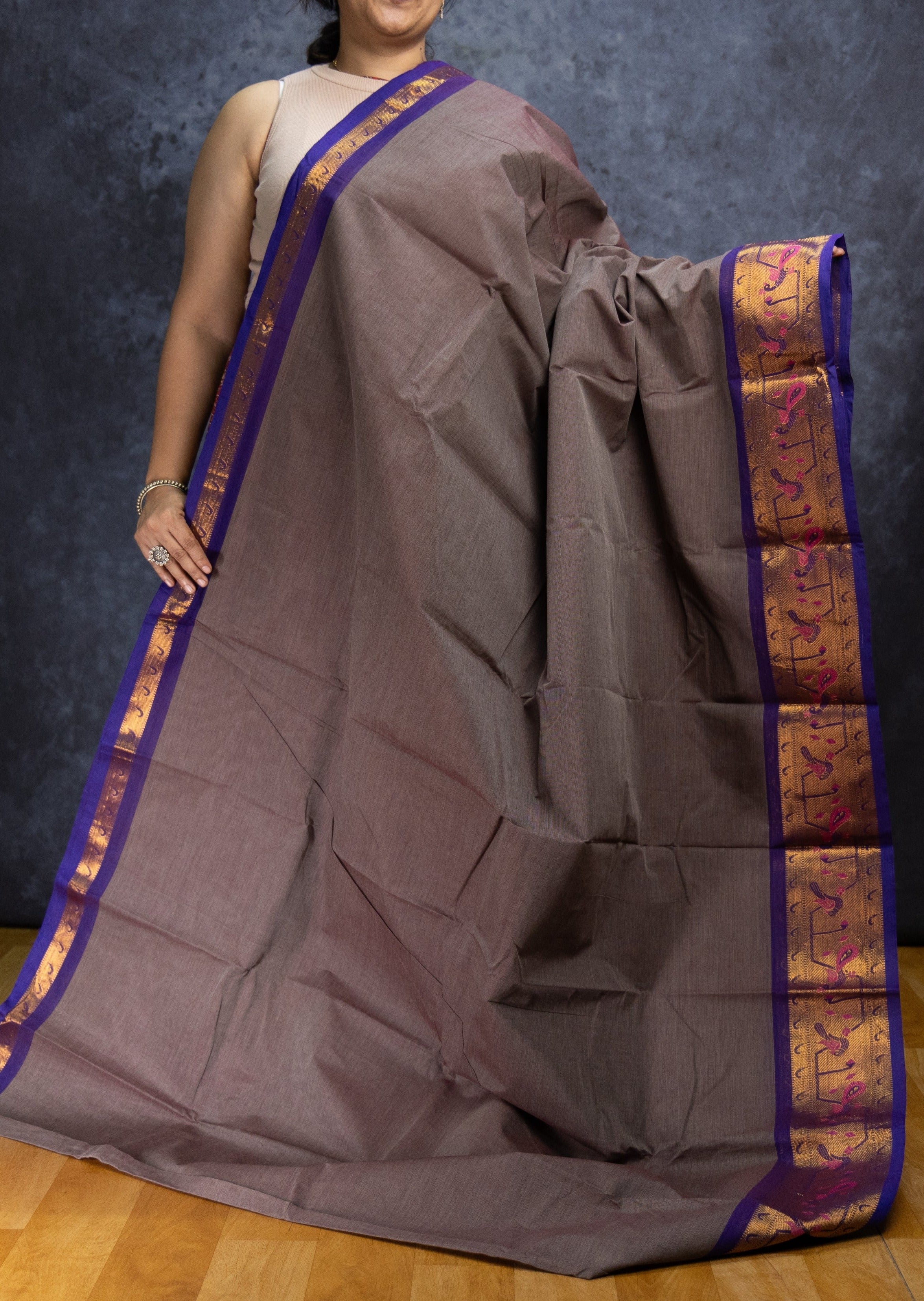 Elephant Grey Paithani Border Chettinadu Cotton Saree