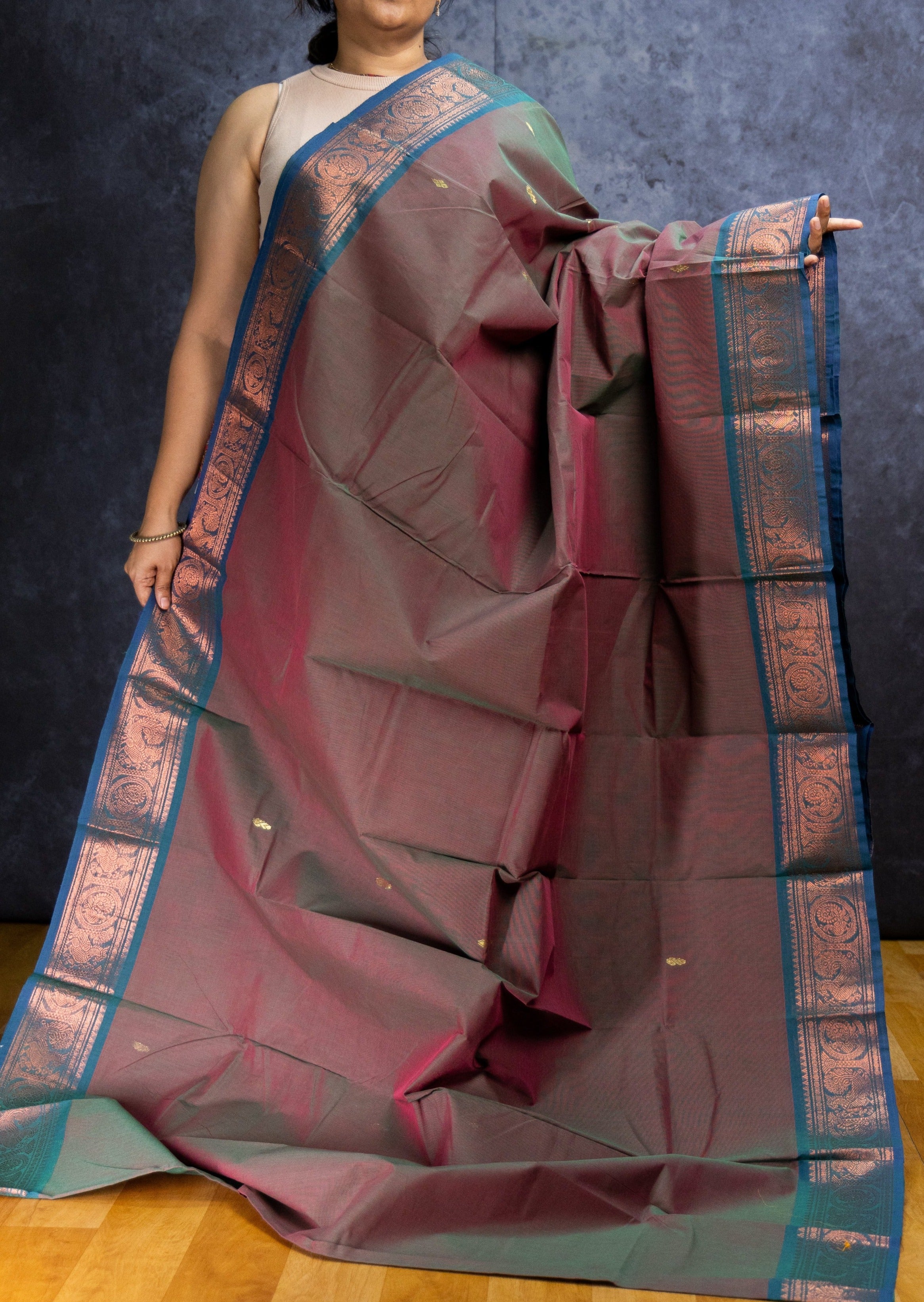 Bluish Brown Chettinadu Cotton Saree