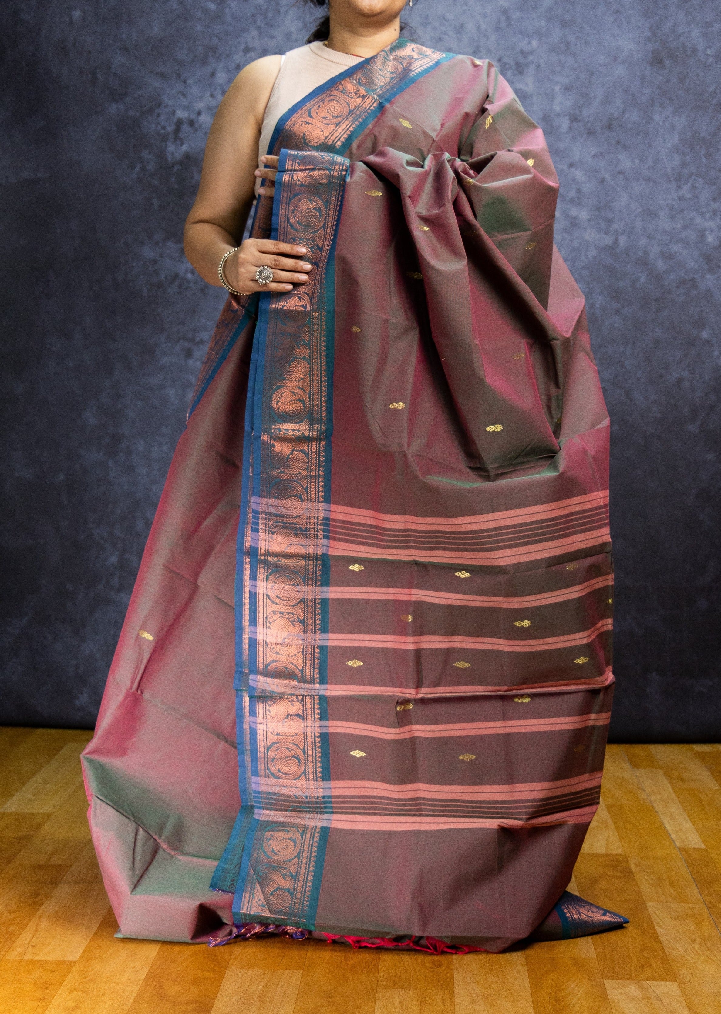 Bluish Brown Chettinadu Cotton Saree