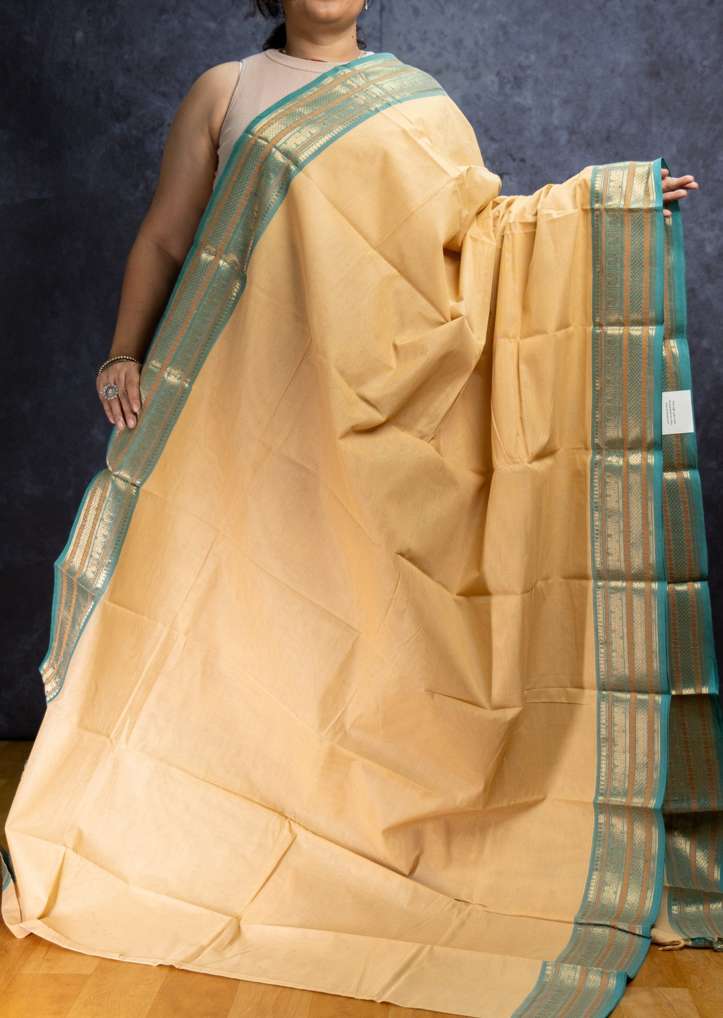 Beige and Blue Chettinadu Cotton Saree