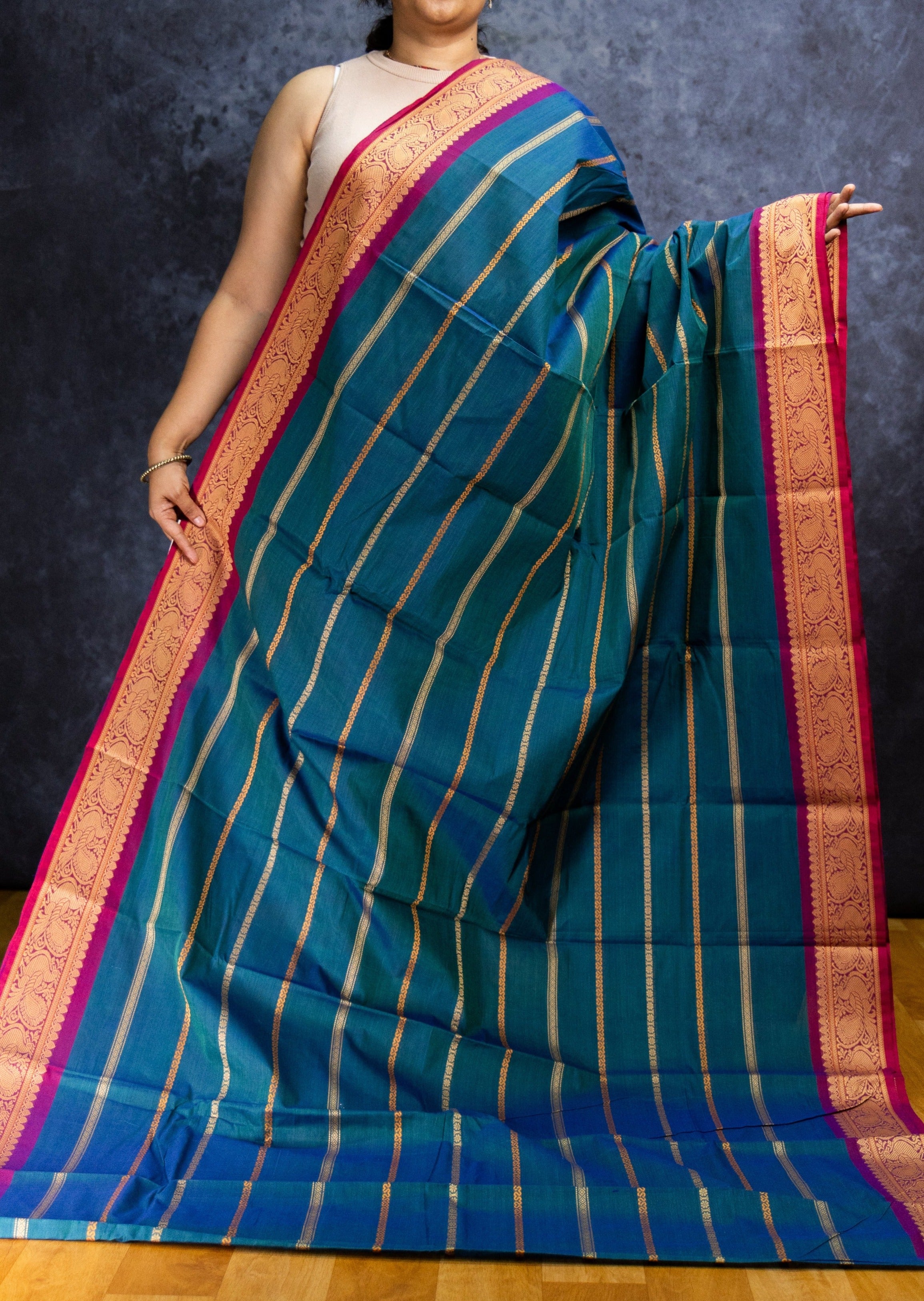 Green Stripes Veldhari Cotton Saree