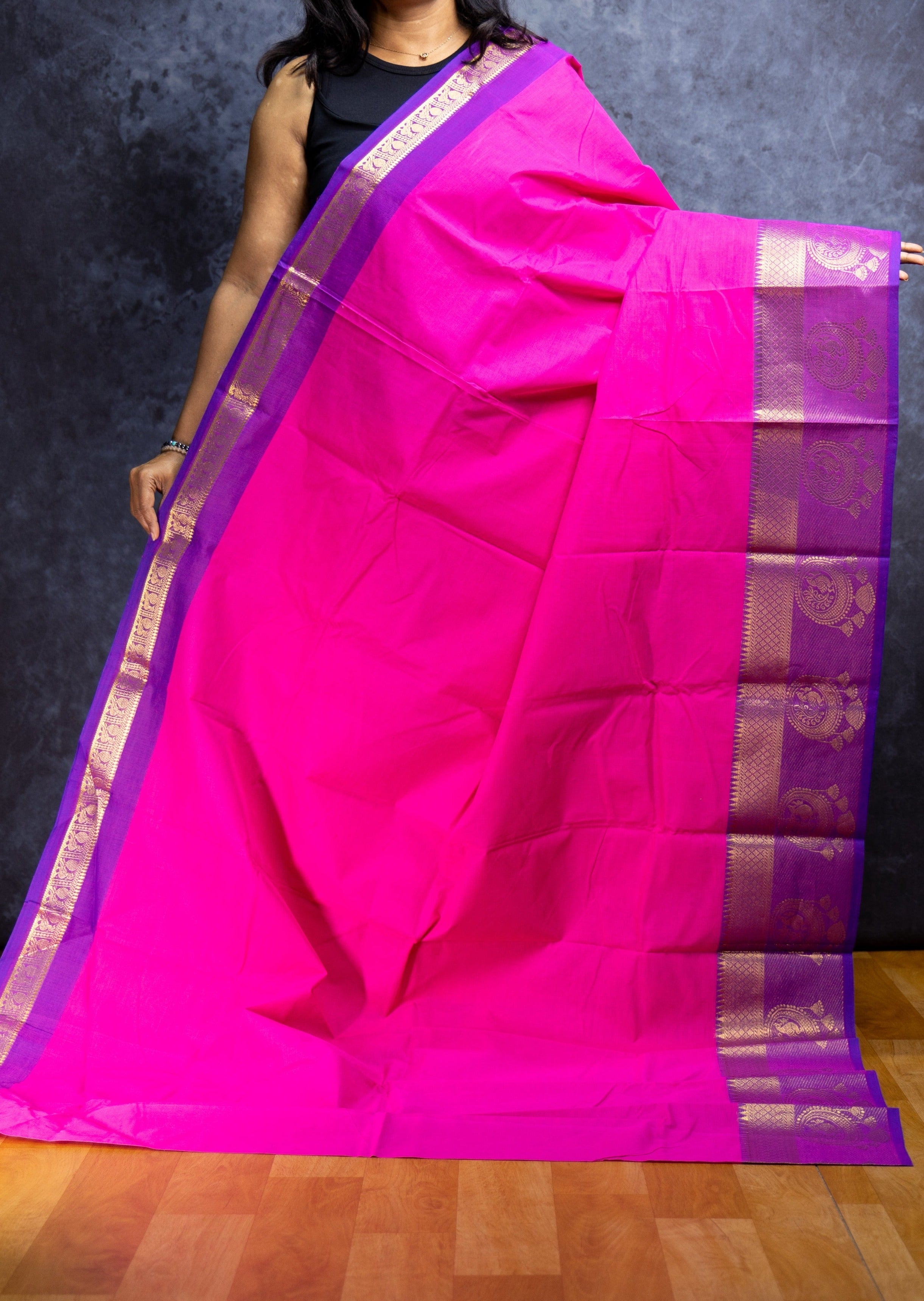 Pink Big Border Chettinadu cotton saree