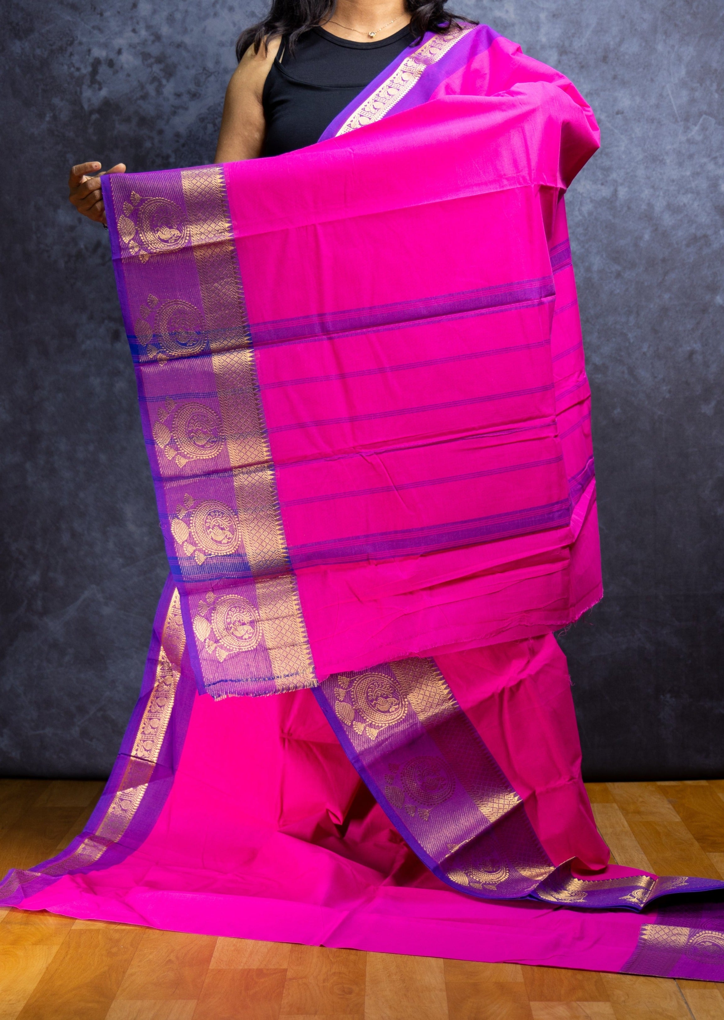 Pink Big Border Chettinadu cotton saree