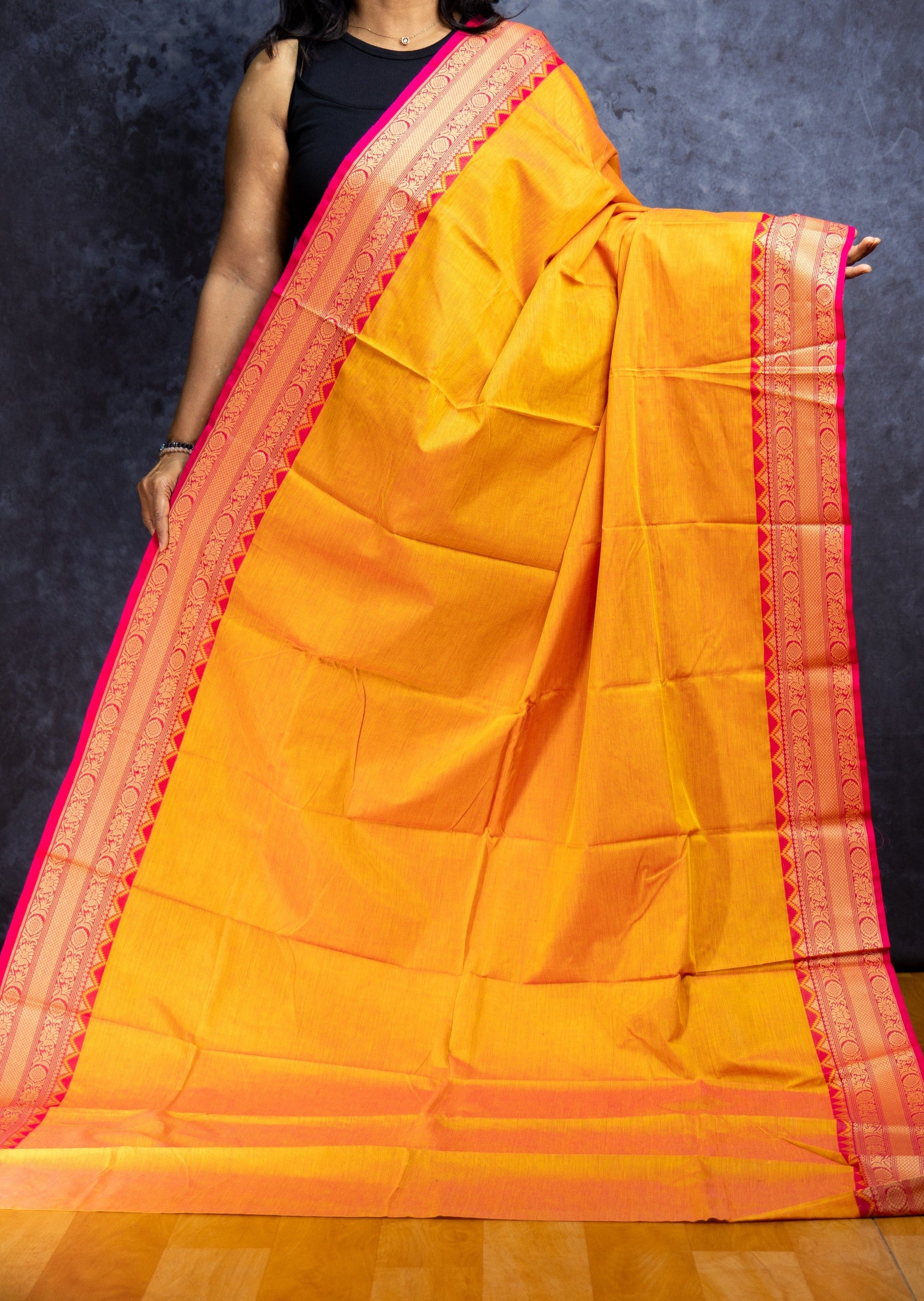 Light Orange and Pink Border Chettinadu Cotton Saree