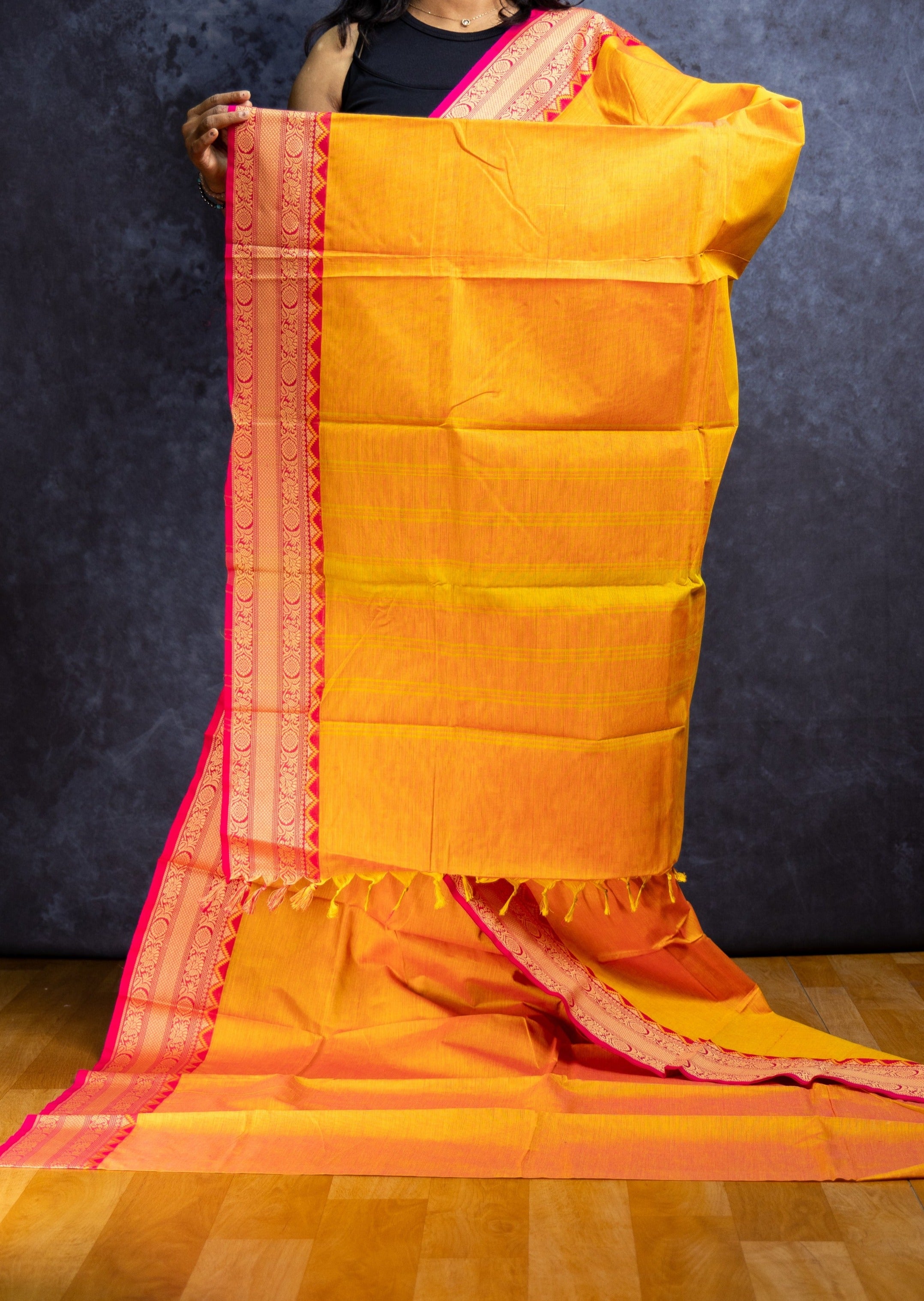 Light Orange and Pink Border Chettinadu Cotton Saree