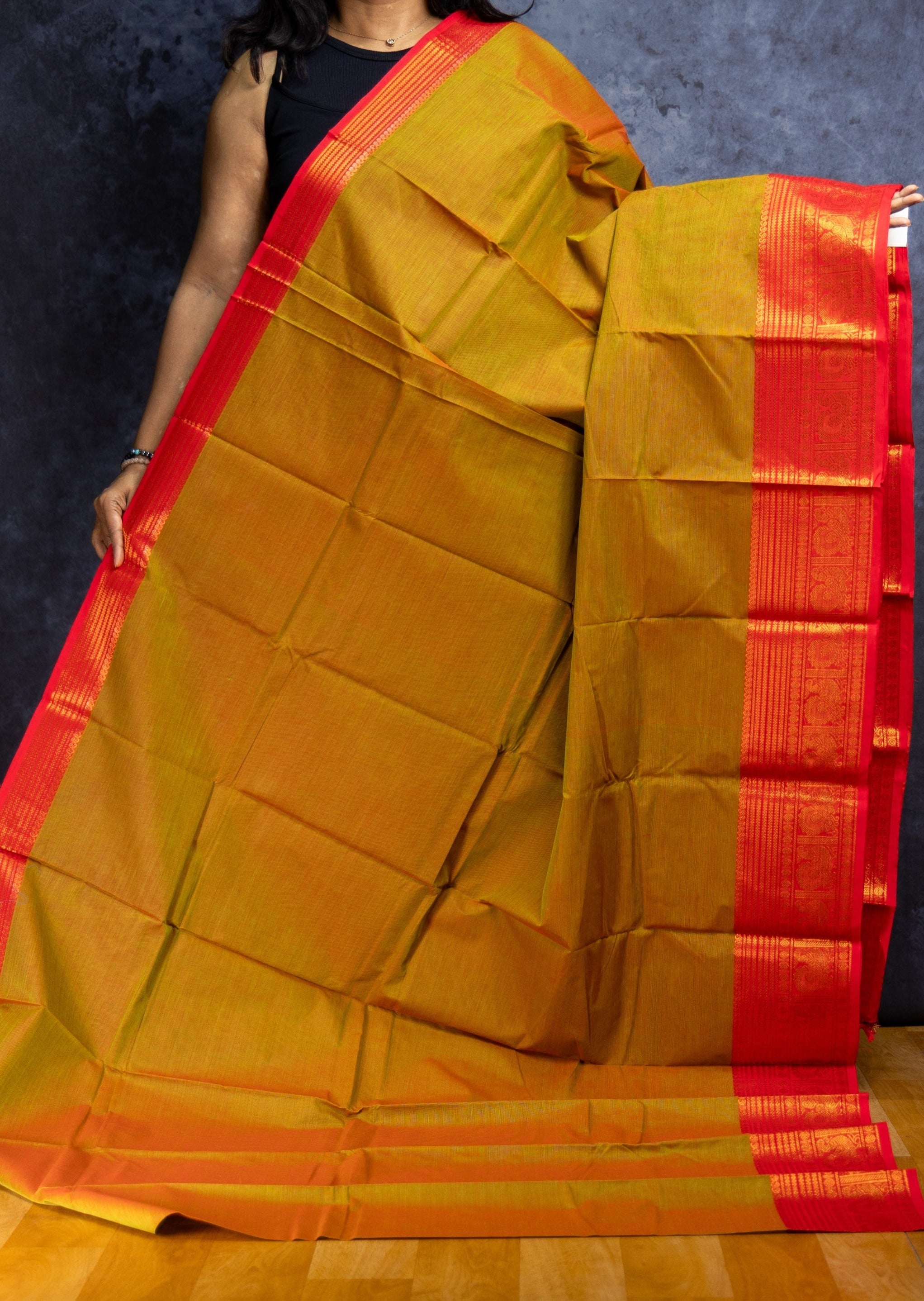 Mustard big boder chettinadu cotton saree