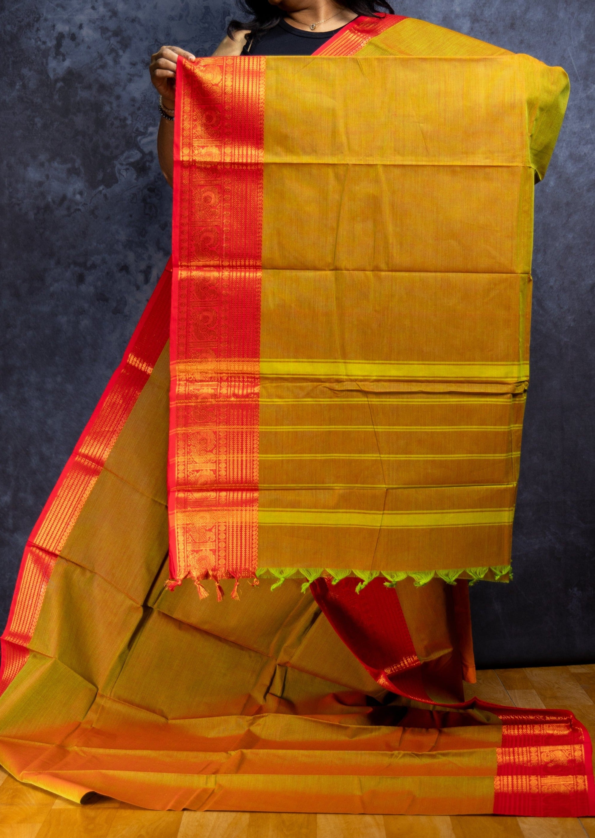 Mustard big boder chettinadu cotton saree