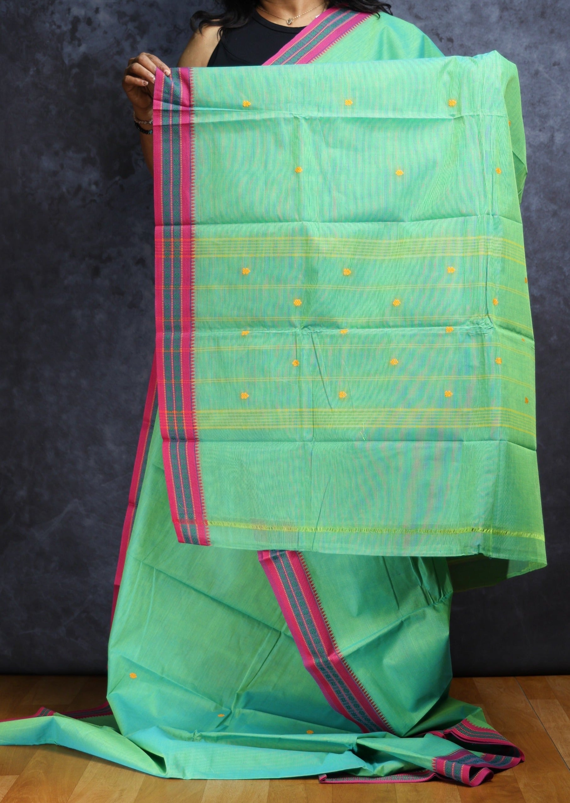 Bright Green Butta Chettinadu Cotton Saree