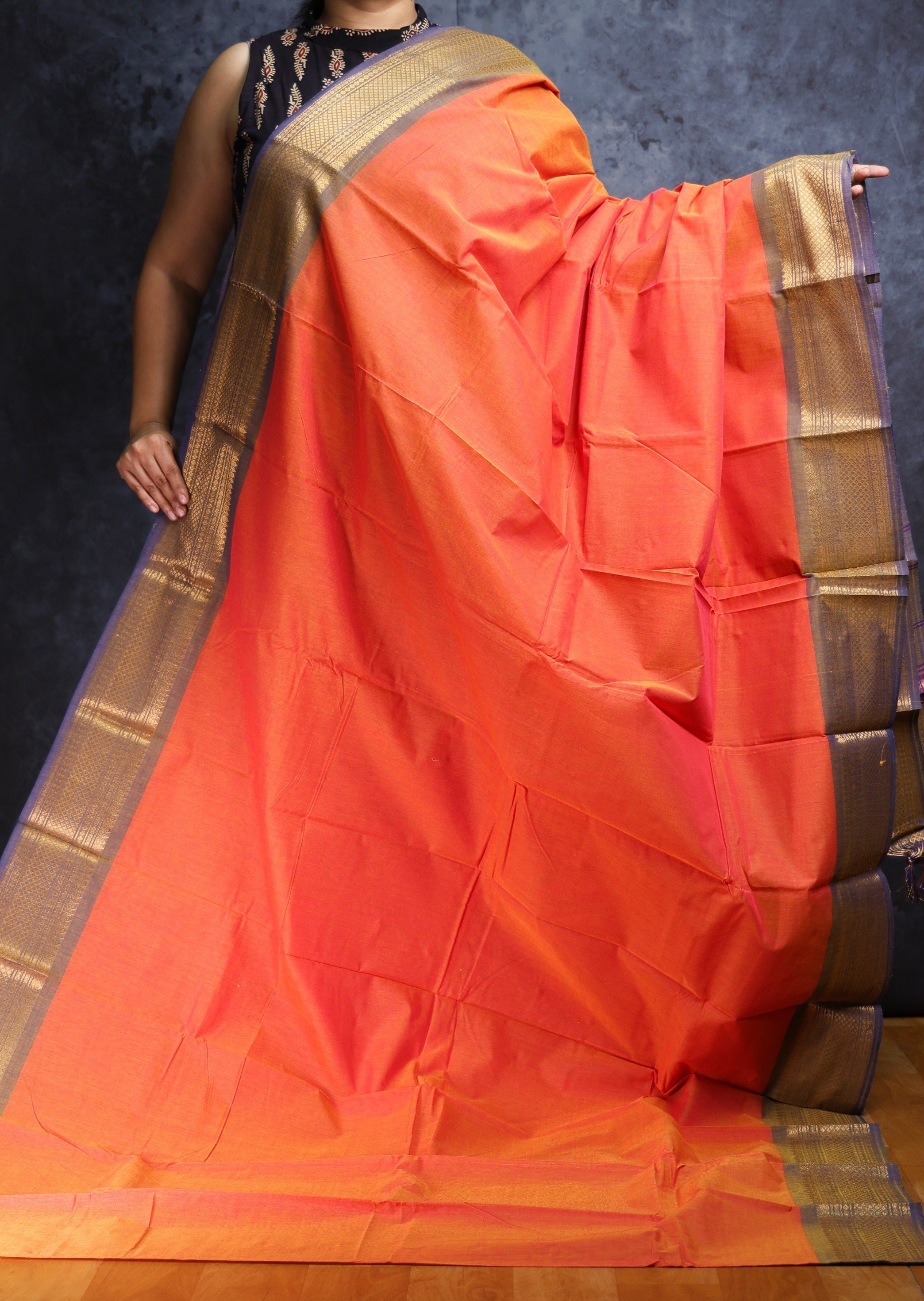 Orange chettinadu cotton saree